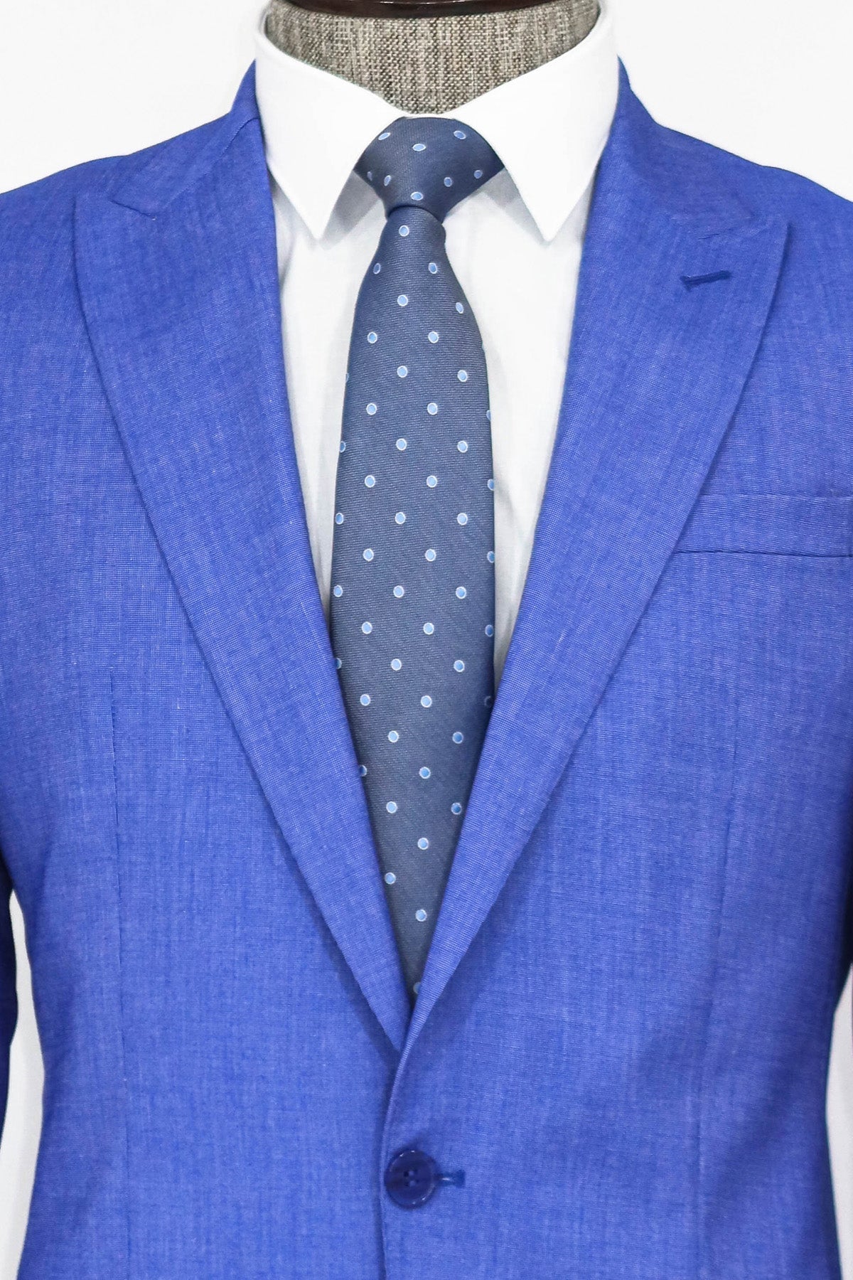 Desenli İkili Slim Fit Mavi Erkek Takım - Wessi