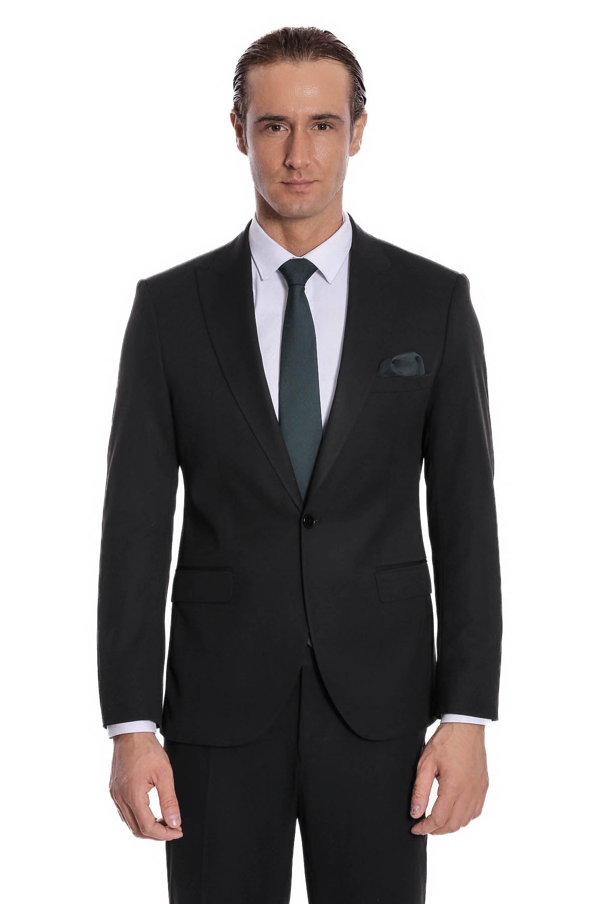 Desensiz İki Parça Slim Fit Siyah Erkek Takım Elbise - Wessi