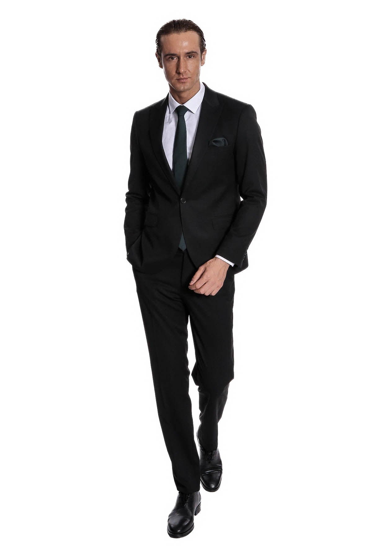 Desensiz İki Parça Slim Fit Siyah Erkek Takım Elbise - Wessi