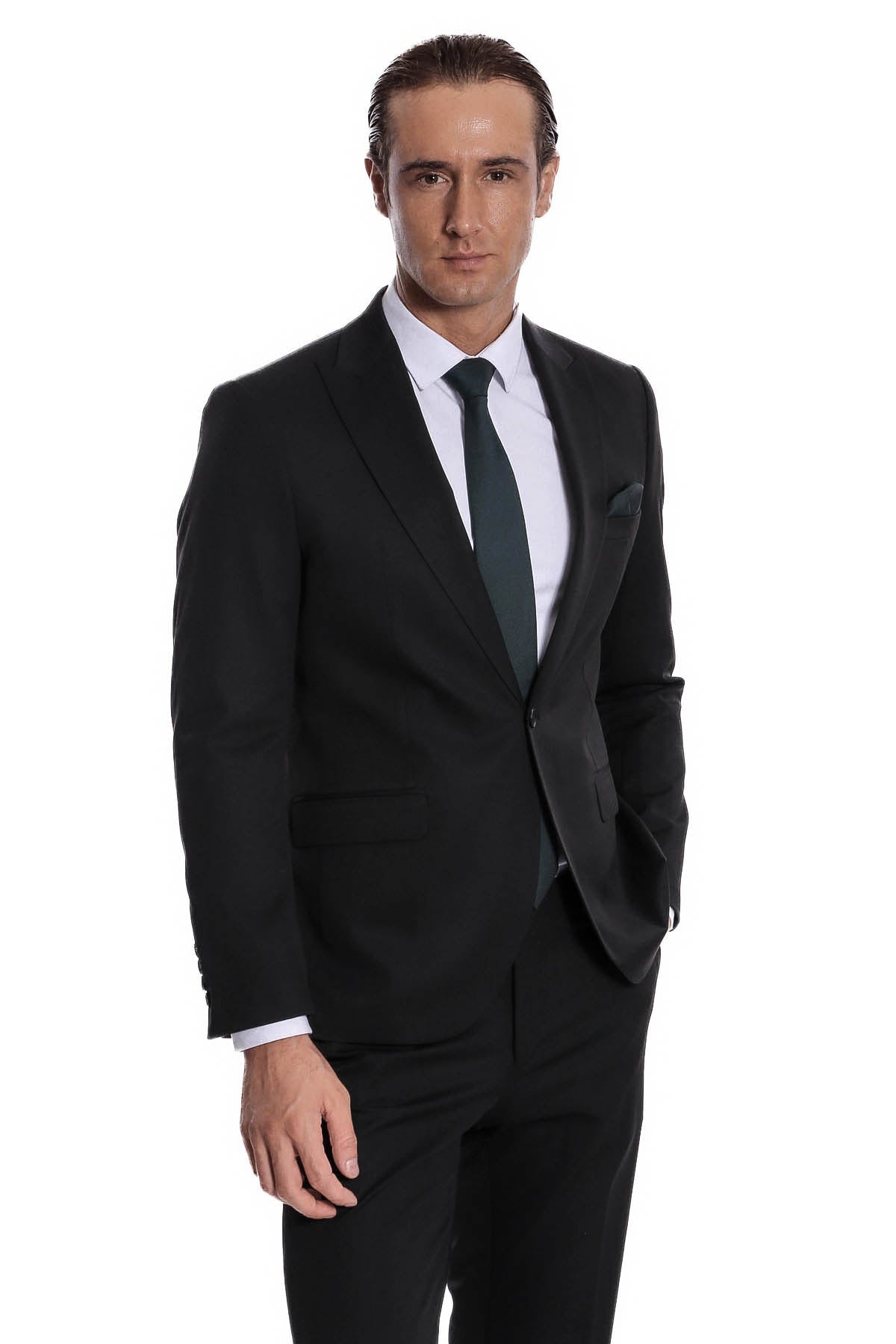 Desensiz İki Parça Slim Fit Siyah Erkek Takım Elbise - Wessi