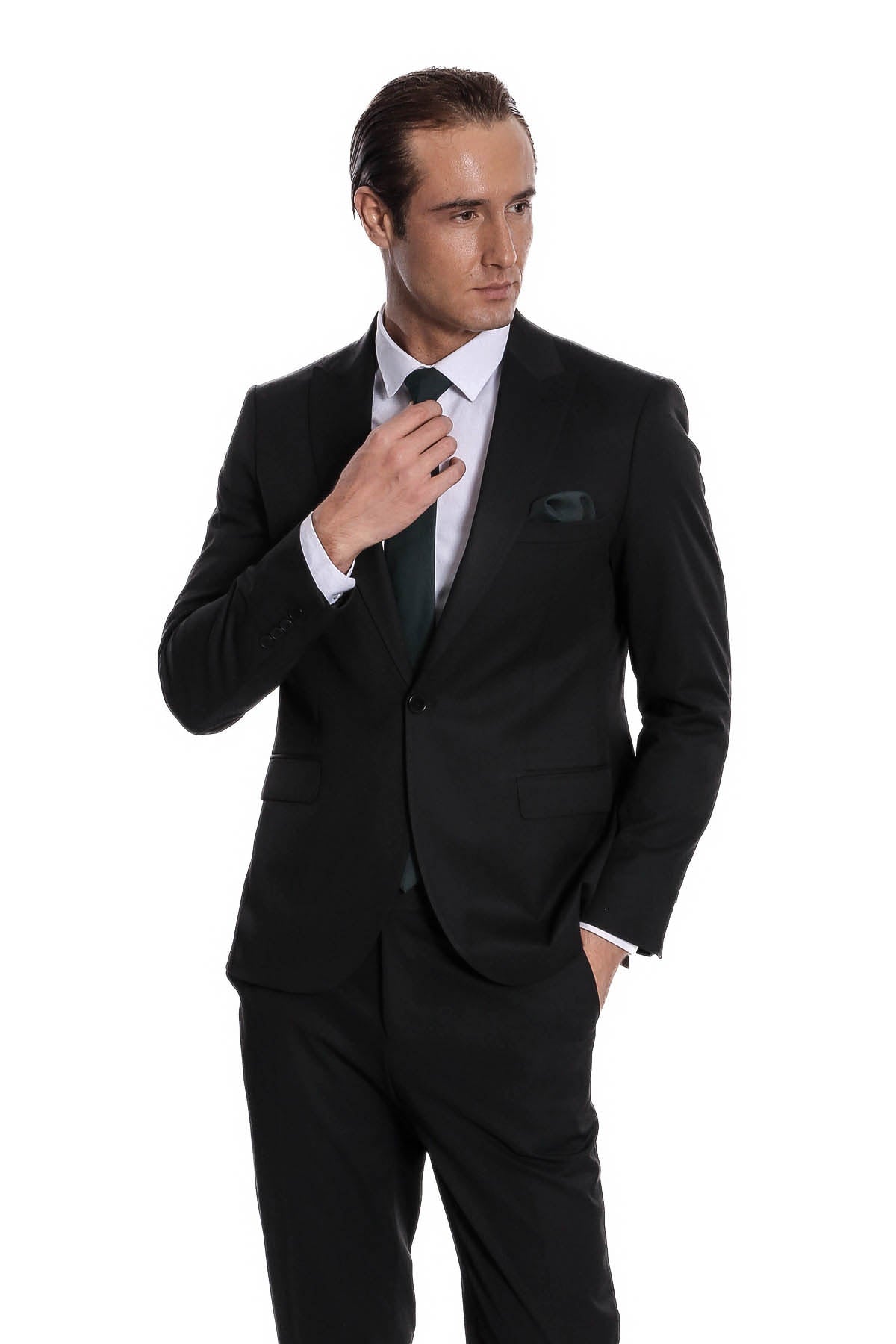Desensiz İki Parça Slim Fit Siyah Erkek Takım Elbise - Wessi