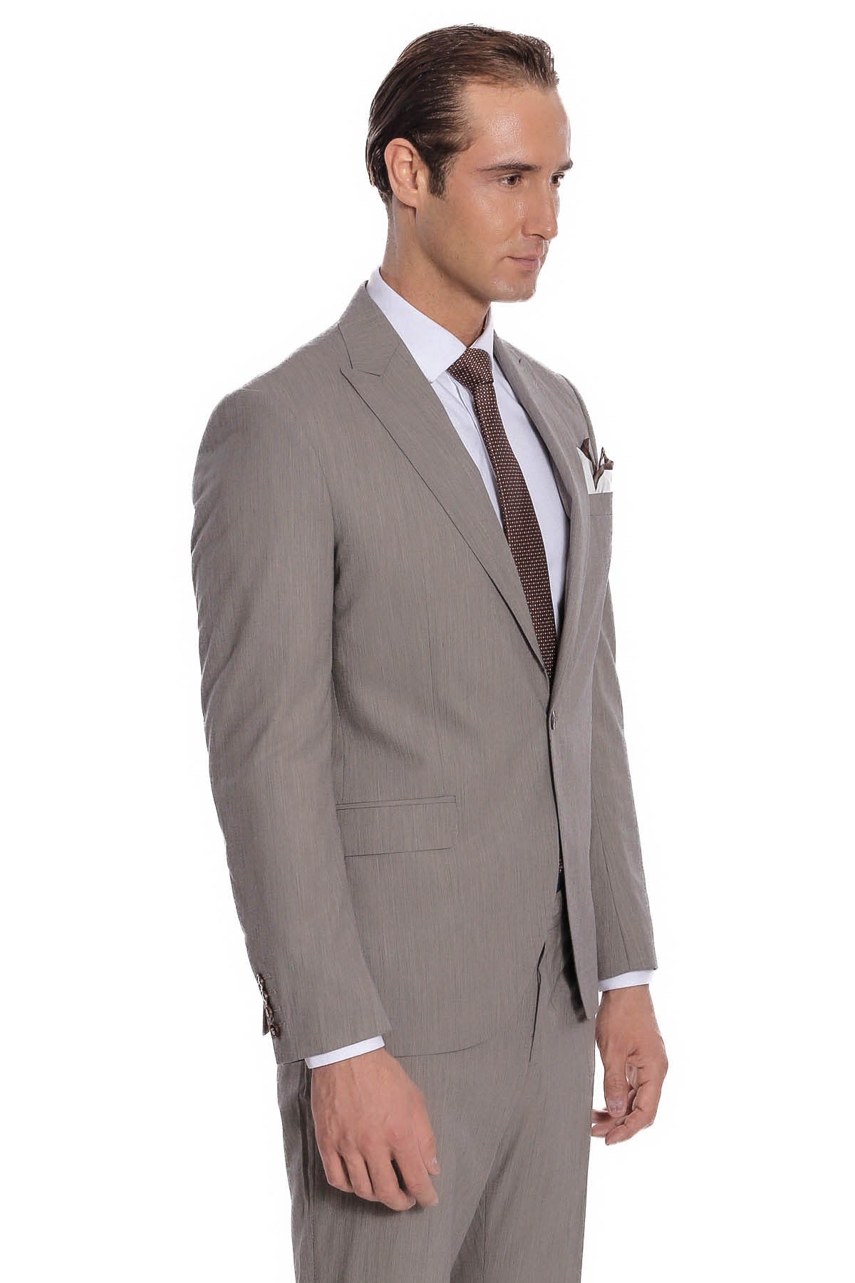 Desensiz İki Parça Slim Fit Koyu Gri Erkek Takım Elbise - Wessi