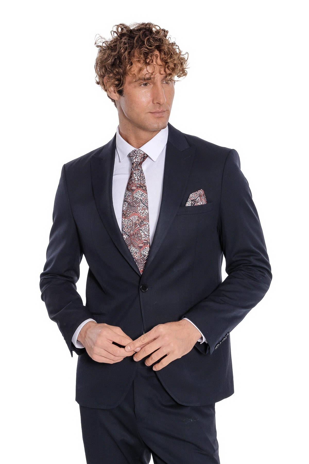 Desensiz İki Parça Slim Fit Koyu Lacivert Erkek Takım Elbise - Wessi