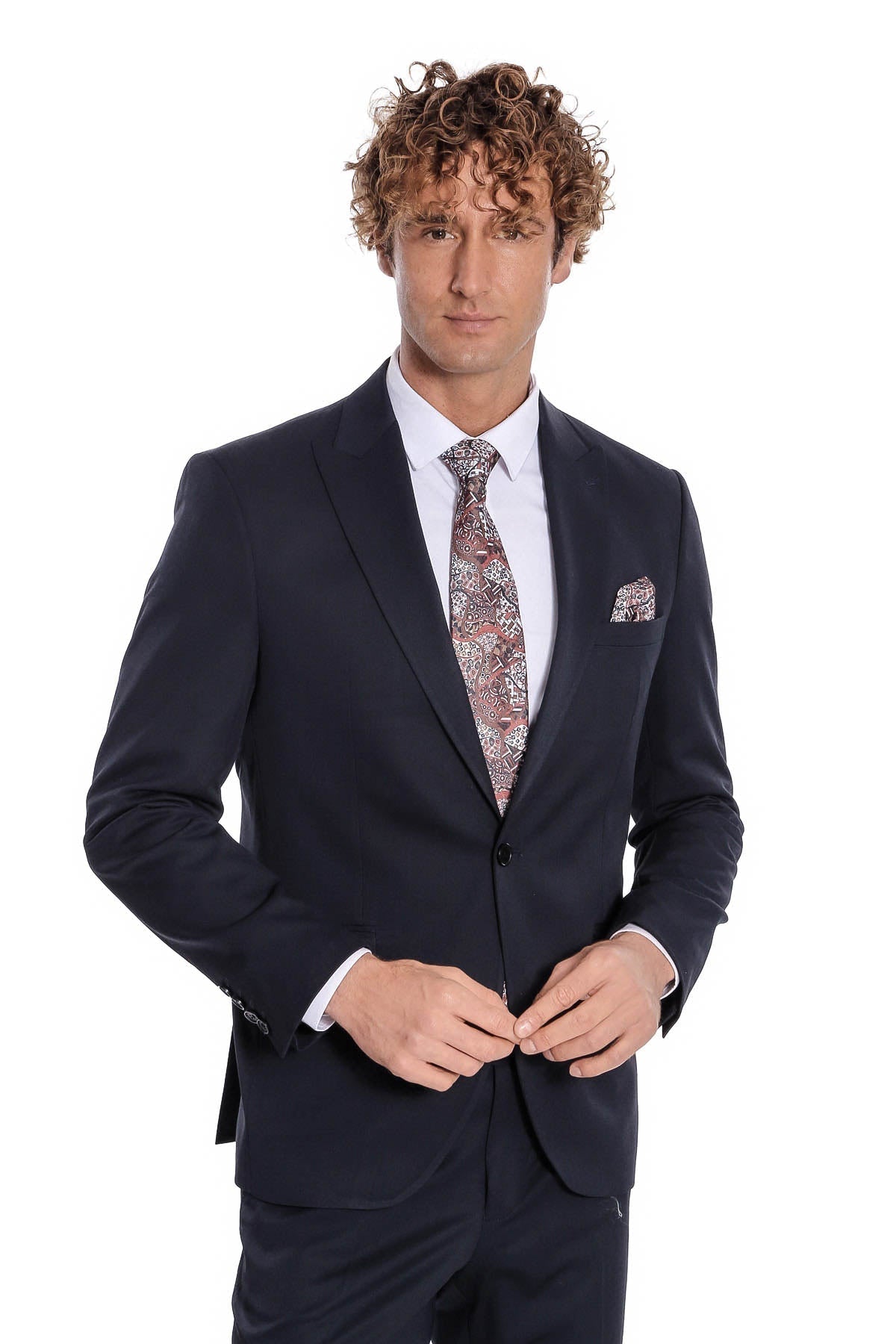 Desensiz İki Parça Slim Fit Koyu Lacivert Erkek Takım Elbise - Wessi