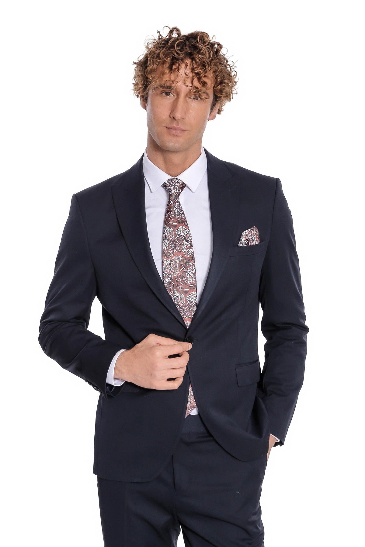 Desensiz İki Parça Slim Fit Koyu Lacivert Erkek Takım Elbise - Wessi