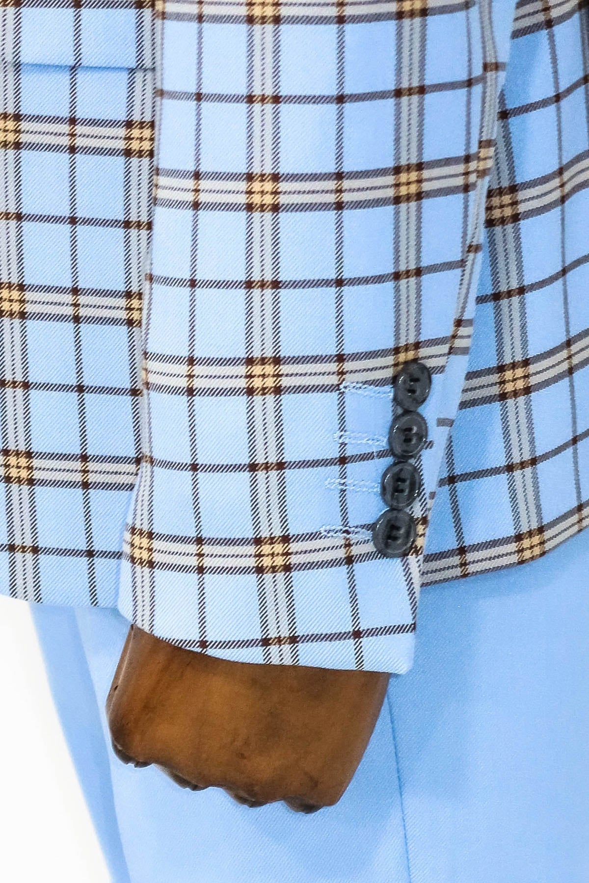 Gri Yelekli Slim Fit Ekose Açık Mavi Erkek Takım Elbise - Wessi