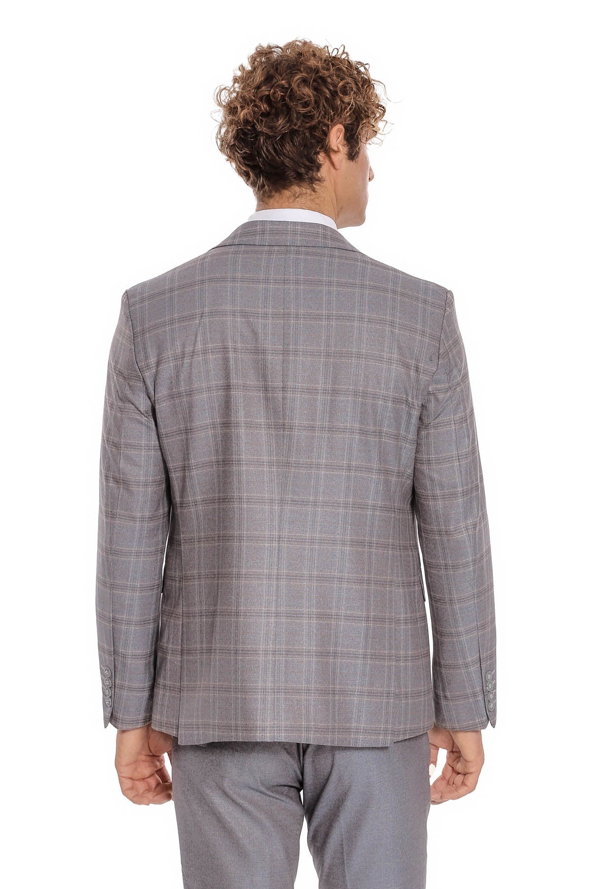 Ekose Ceketli Slim Fit Açık Mavi Erkek Takım Elbise - Wessi