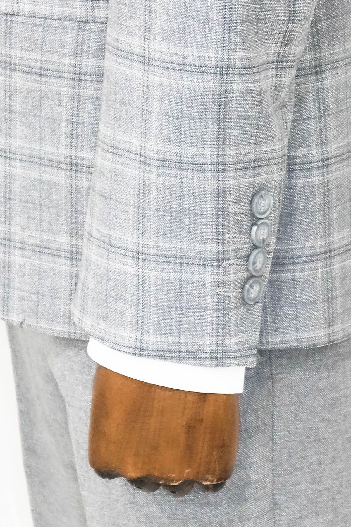 Açık Gri Ekose Ceketli Slim Fit Takım Elbise - Wessi