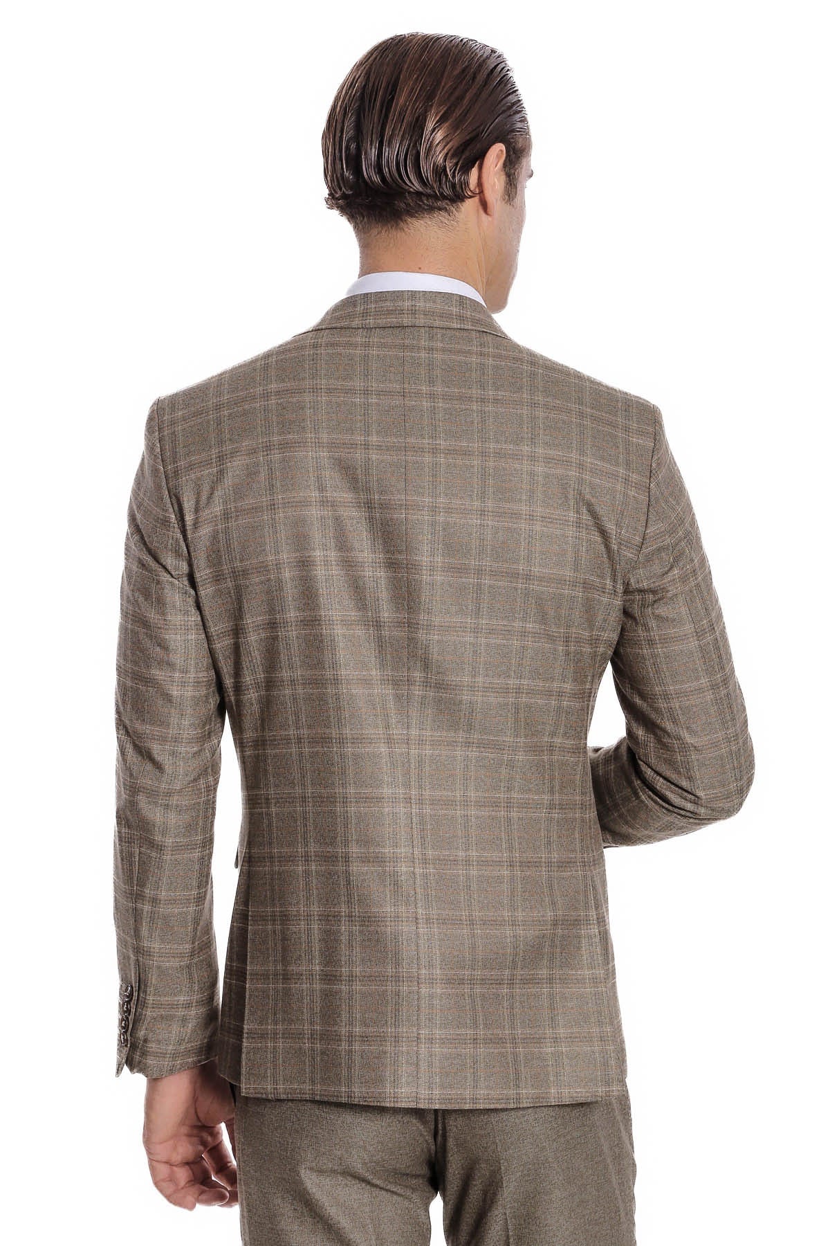 Ekose Ceketli Slim Fit Kahverengi Erkek Takım Elbise - Wessi
