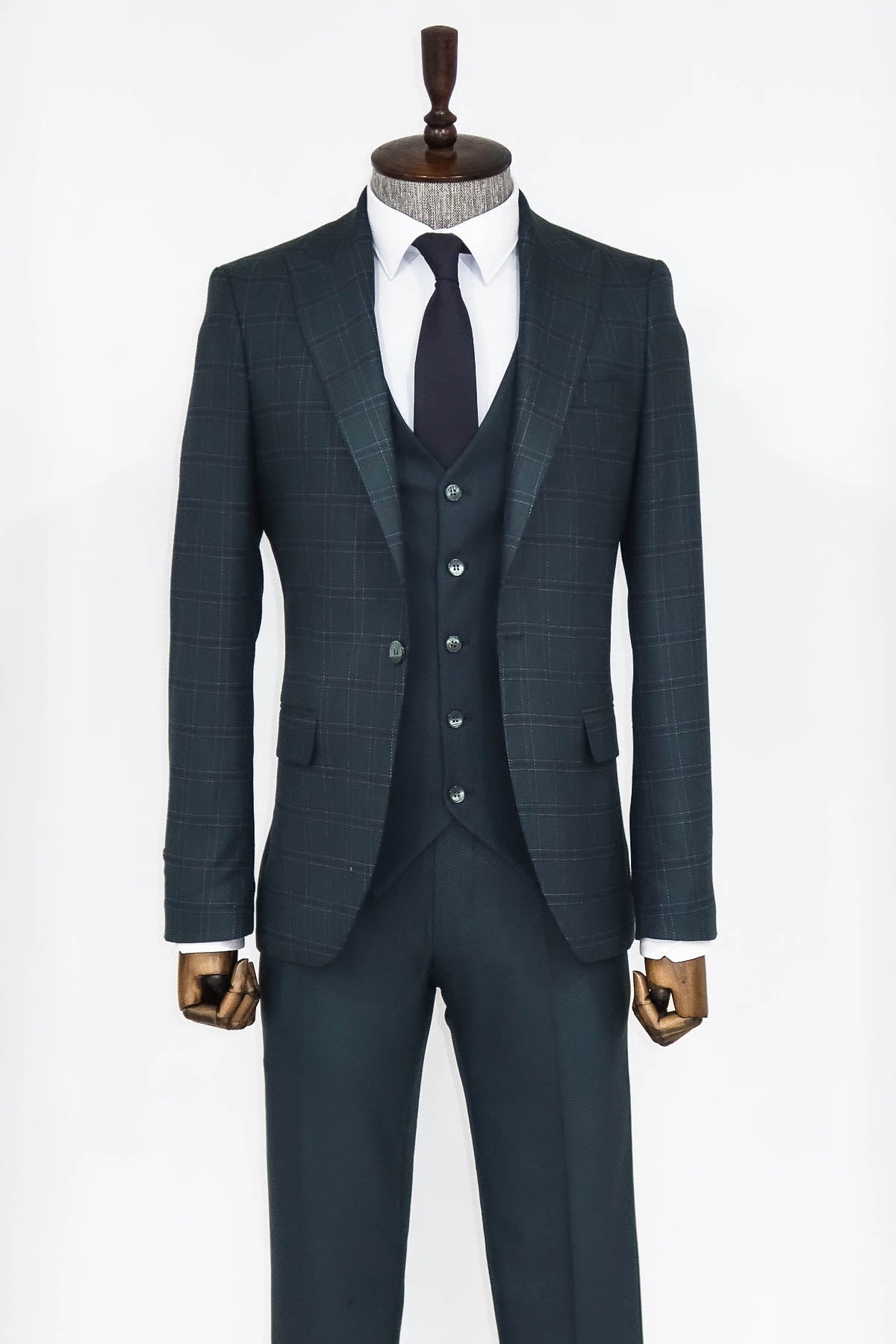 Ekose Ceketli Slim Fit Yeşil Erkek Takım Elbise - Wessi