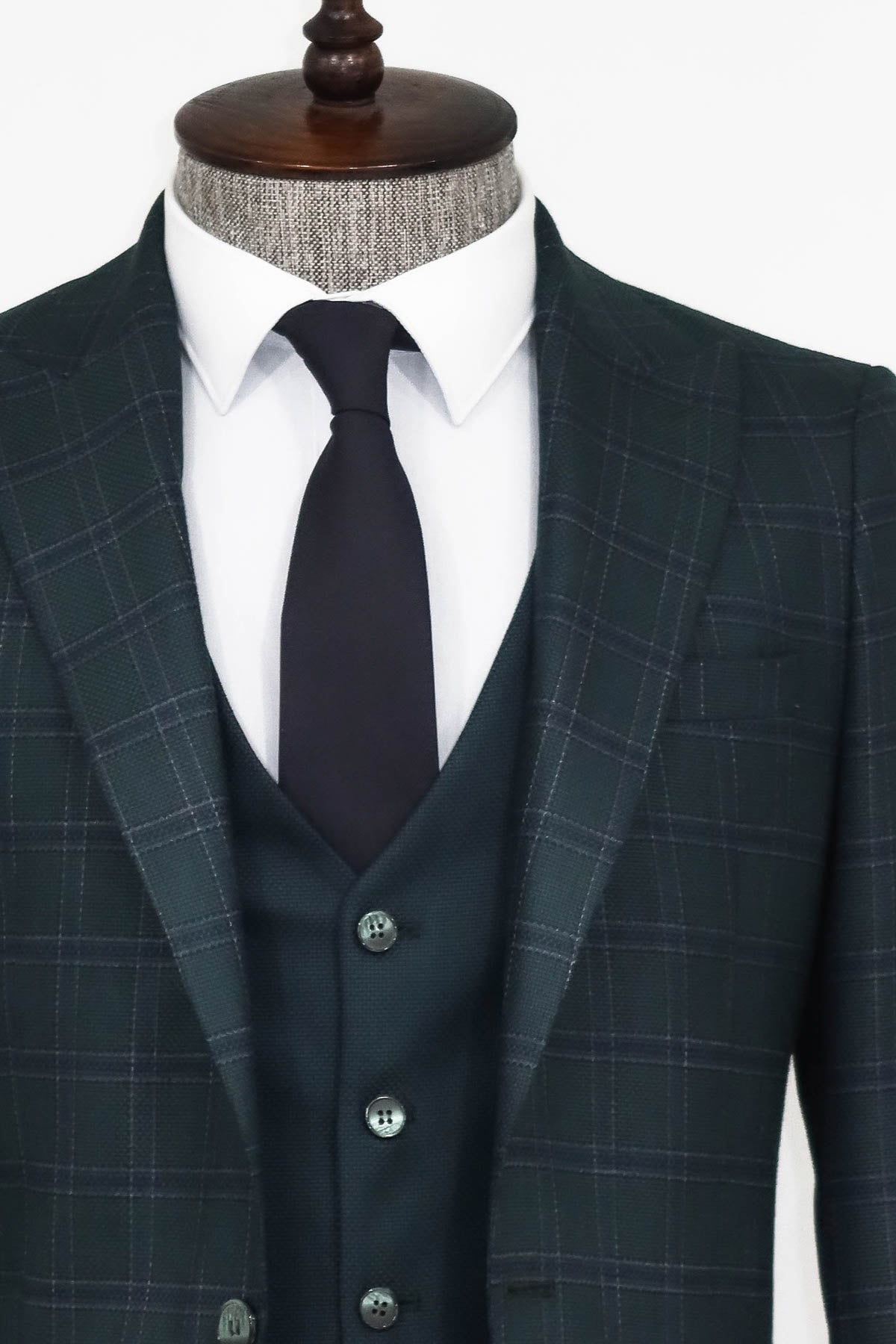 Ekose Ceketli Slim Fit Yeşil Erkek Takım Elbise - Wessi