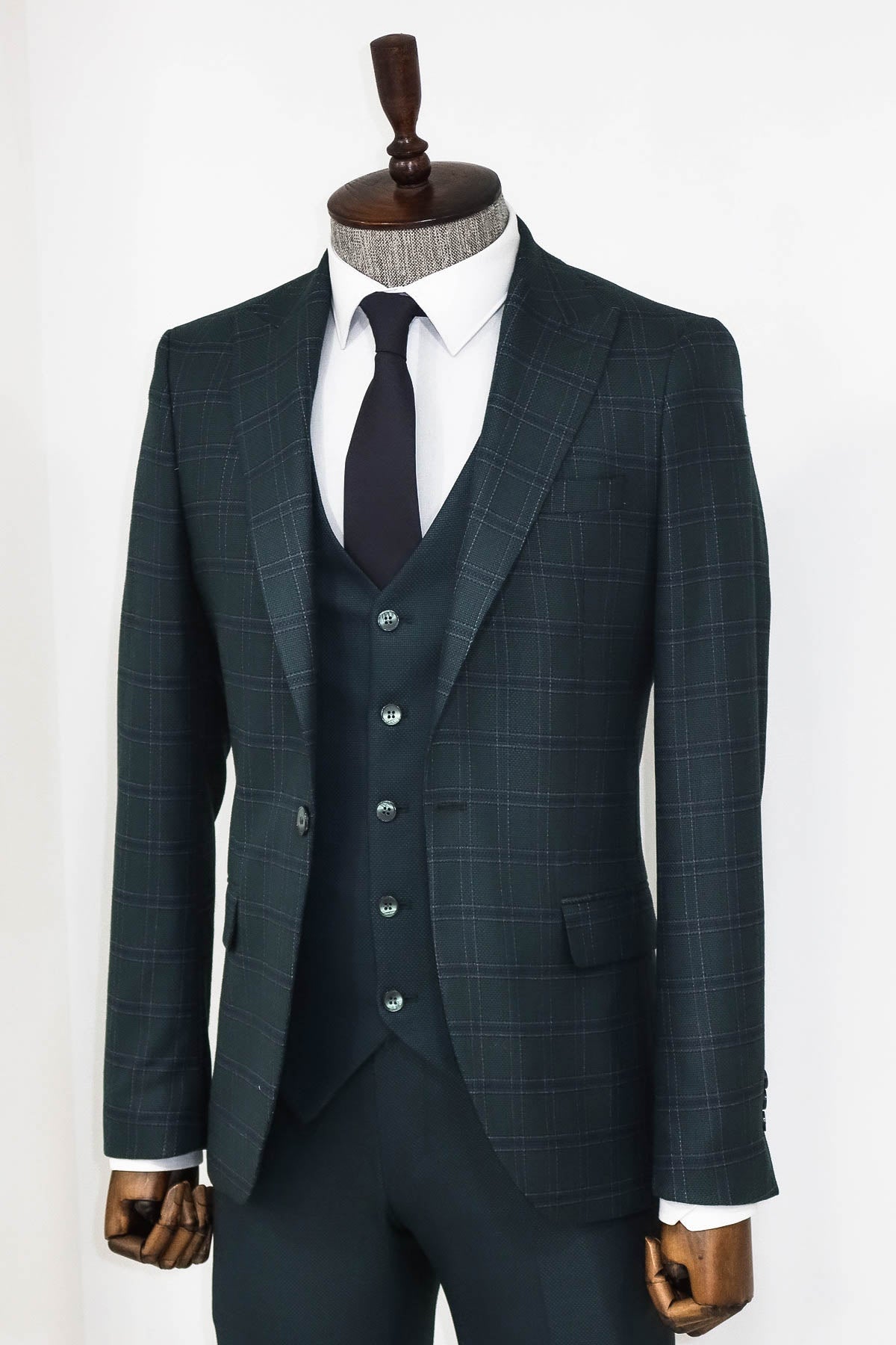 Ekose Ceketli Slim Fit Yeşil Erkek Takım Elbise - Wessi
