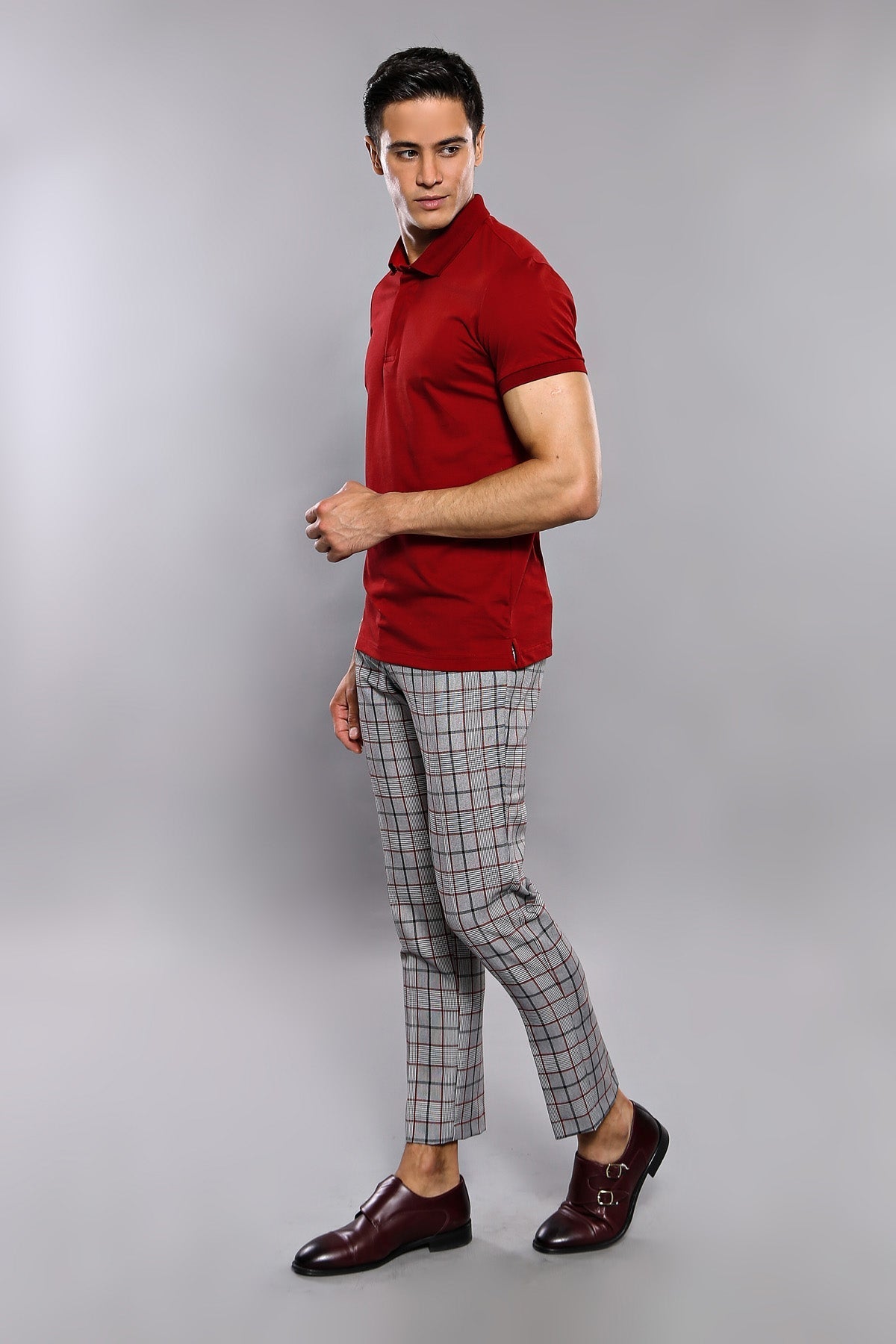 Polo Yaka Düz Bordo Erkek T-shirt - Wessi