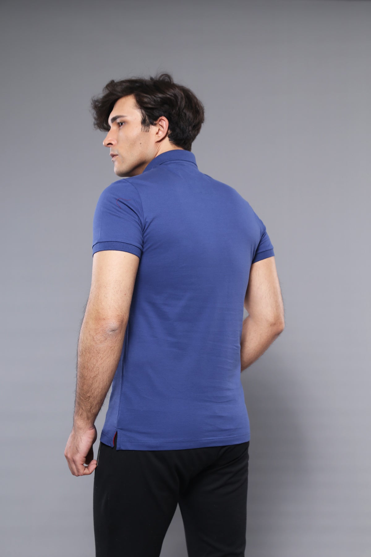 Polo Yaka Düz Mavi Erkek T-shirt - Wessi
