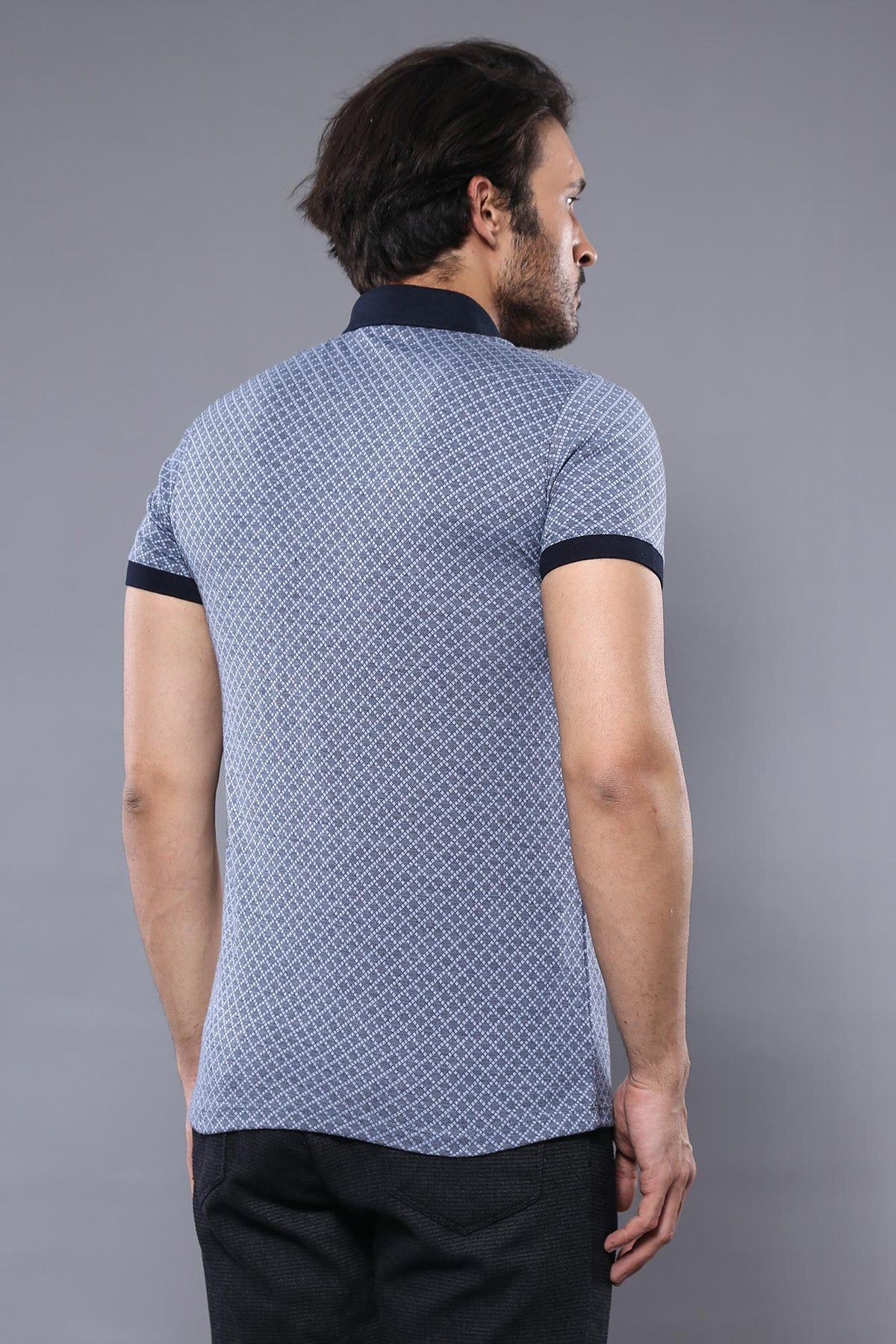 Desenli Polo Yaka Mavi T-shirt | Wessi