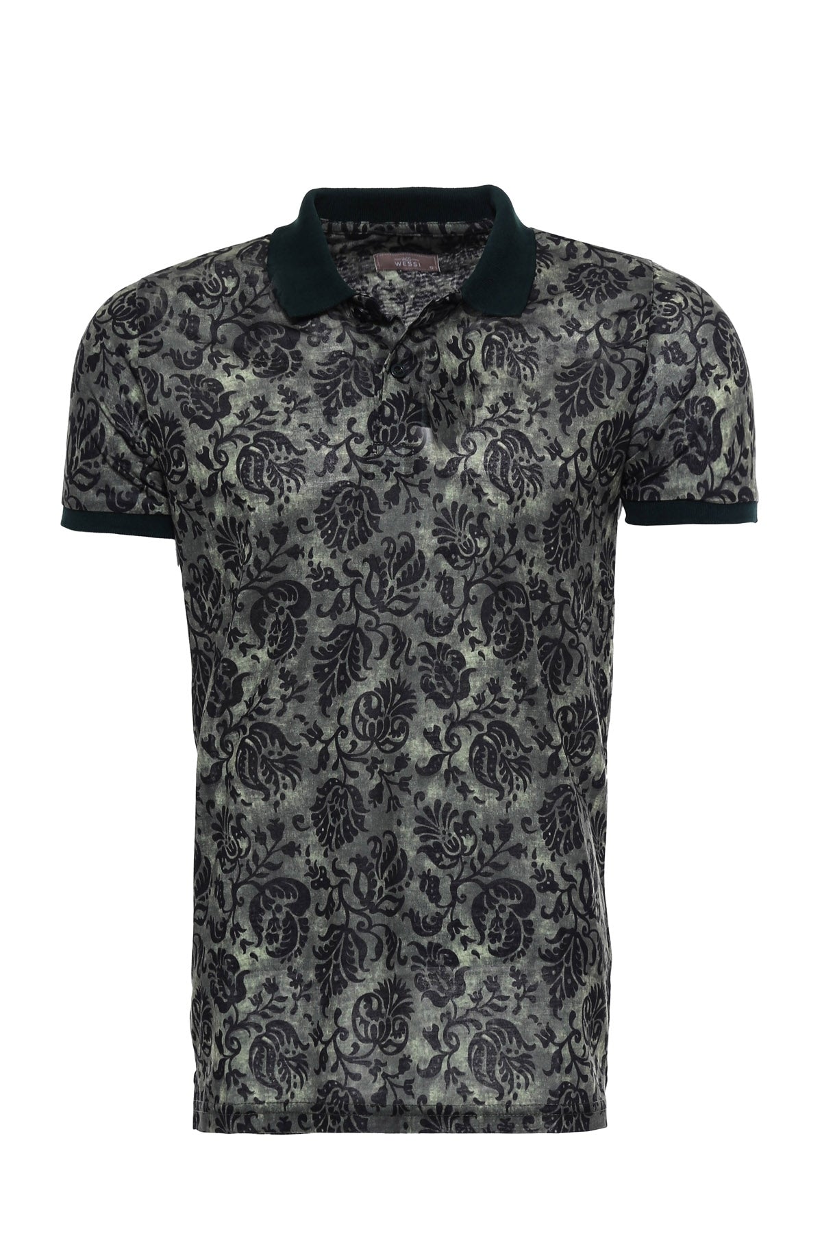 Yeşil Çiçek Desenli Polo Yaka T-shirt - Wessi