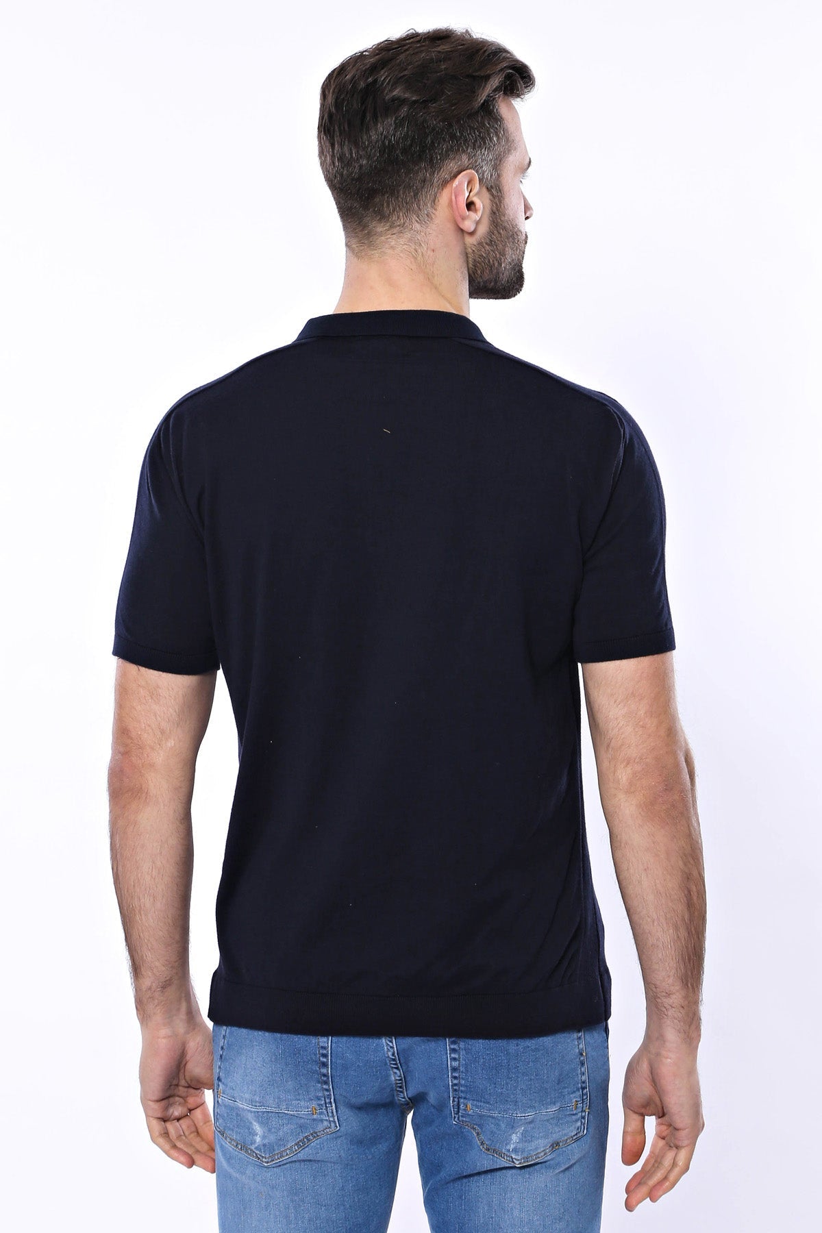Polo Yaka Lacivert Düz Örme Erkek T-shirt - Wessi