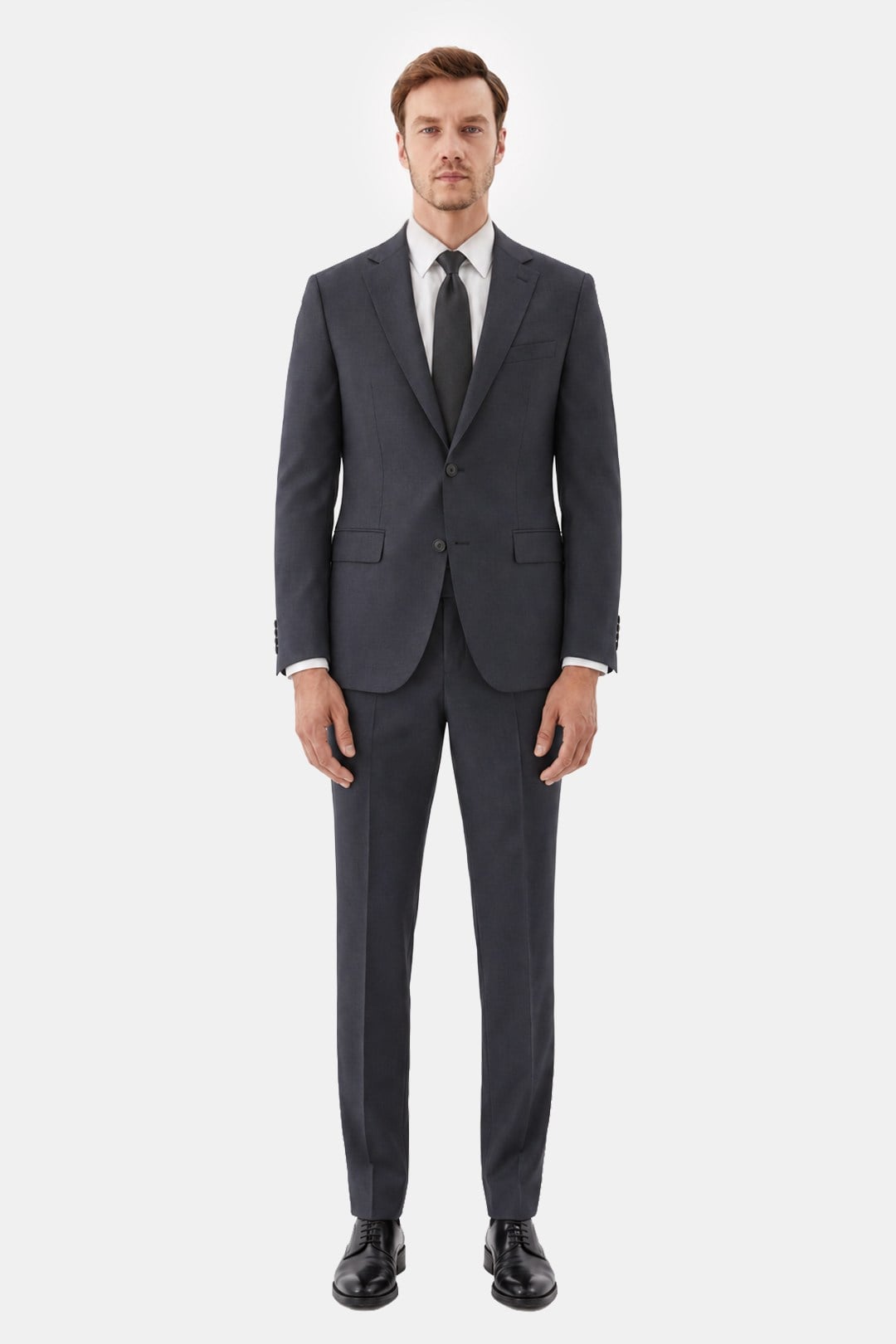 4 Drop Erkek Koyu Gri Dar Kesim Slim Fit Viskon Mono Yaka Takım Elbise