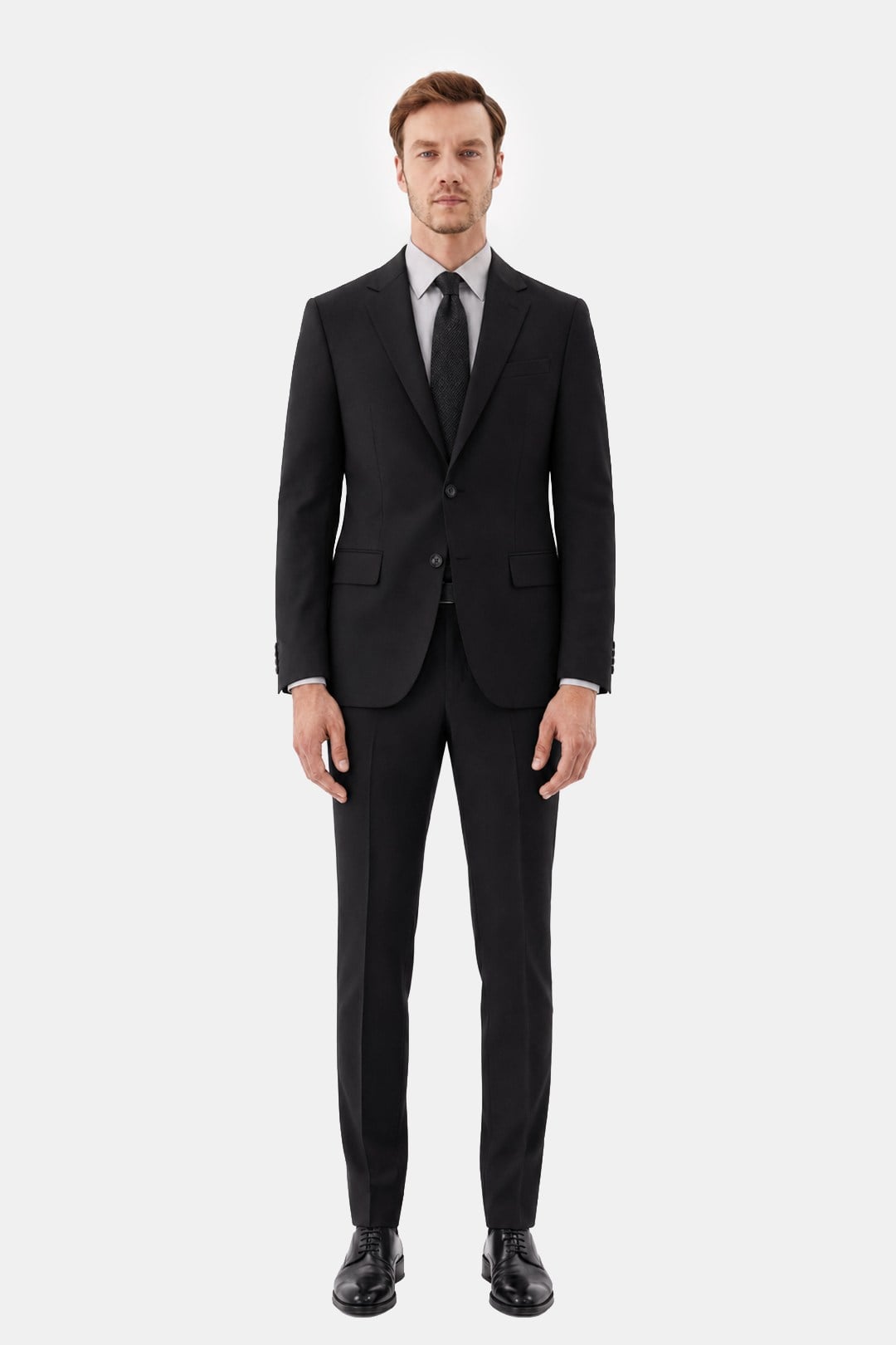 4 Drop Erkek Siyah Dar Kesim Slim Fit Viskon Mono Yaka Takım Elbise