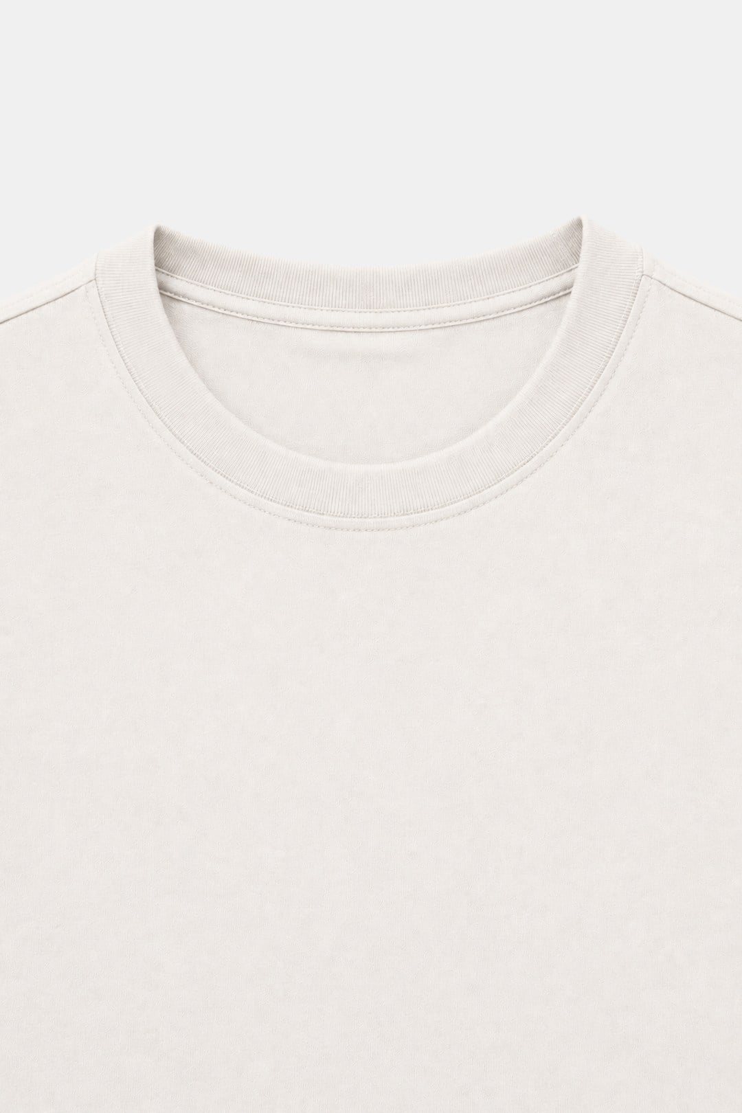 Açık Ekru %100 Pamuk Bisiklet Yaka Düz Renk Basic T-Shirt
