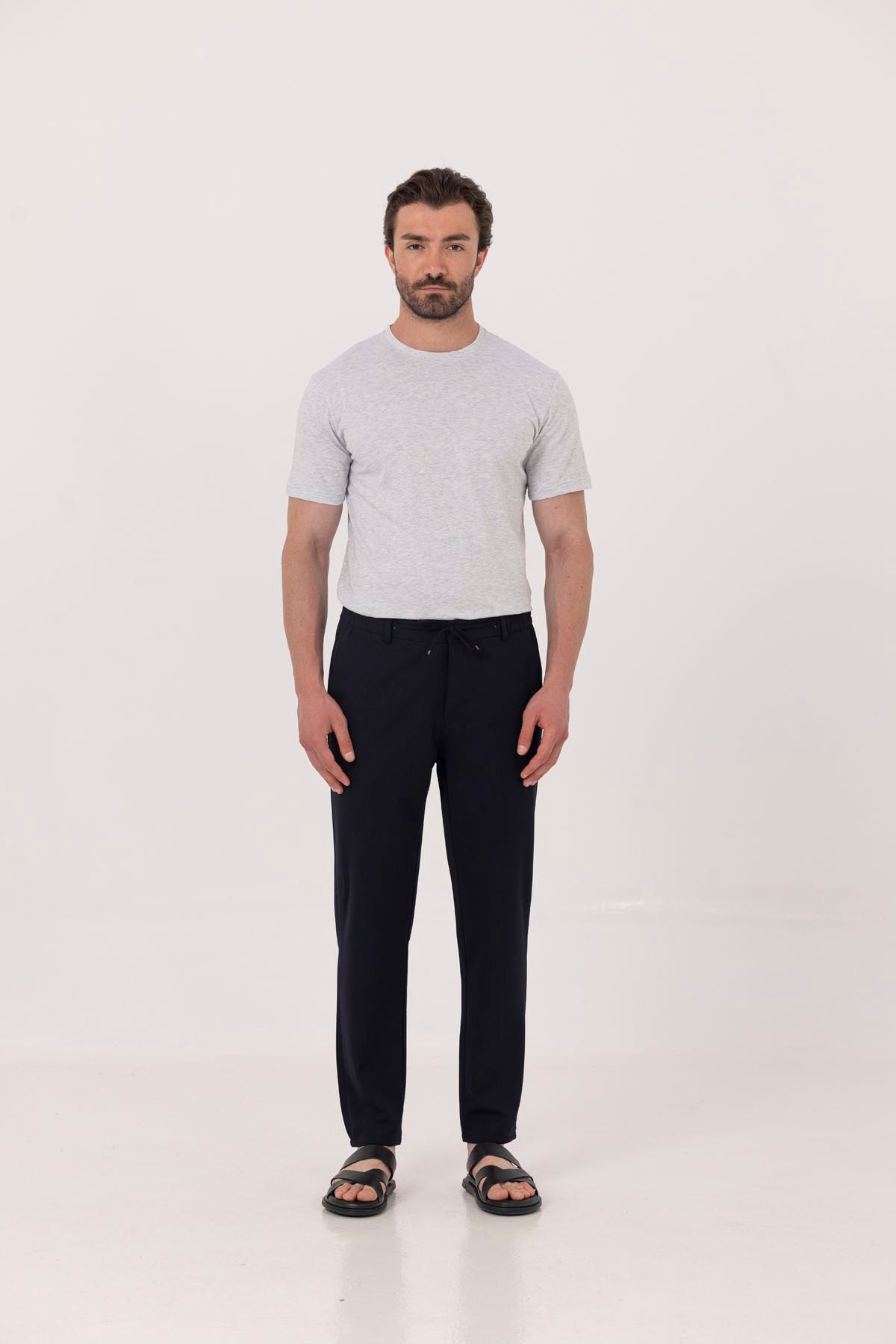 Açık Gri %100 Pamuk Bisiklet Yaka Düz Renk Basic T-Shirt