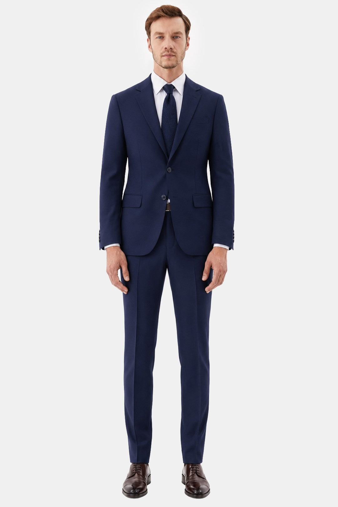 Açık Lacivert Slim Fit Düz Paça 6 Drop Mono Yaka Klasik Takım Elbise