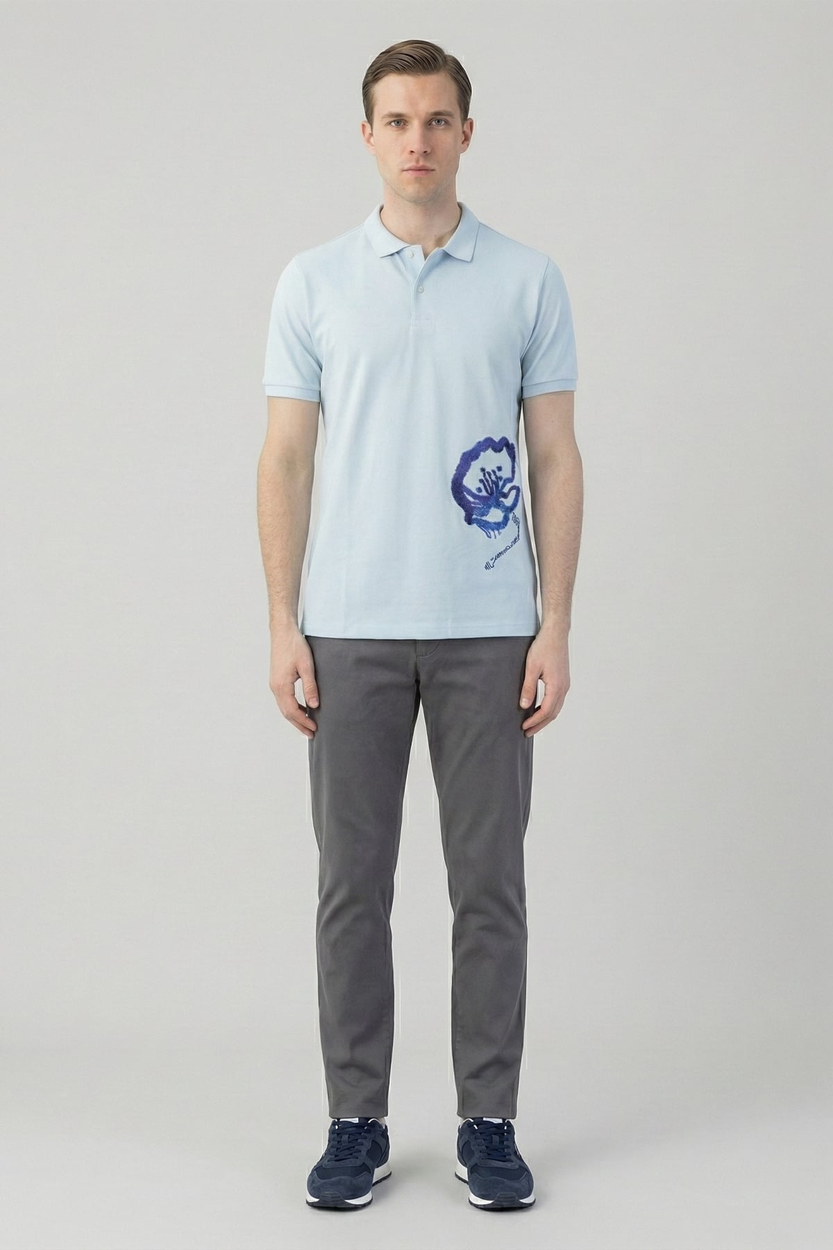 Giotelli Erkek Açık Mavi Dar Kesim Slim Fit %100 Pamuk Dokuma Polo Yaka Erkek Tişört