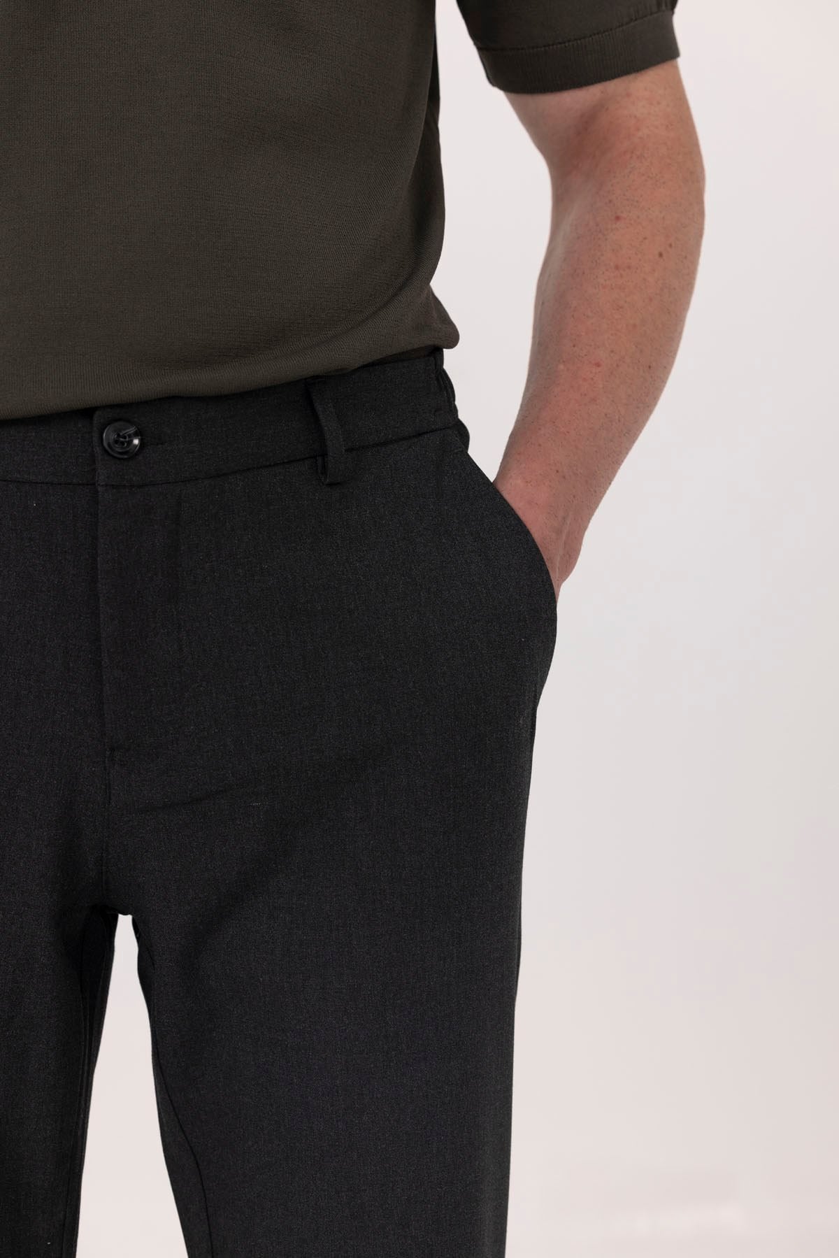 Antrasit Yanı Lastikli Köprülü Kemerli Jogger Pantolon