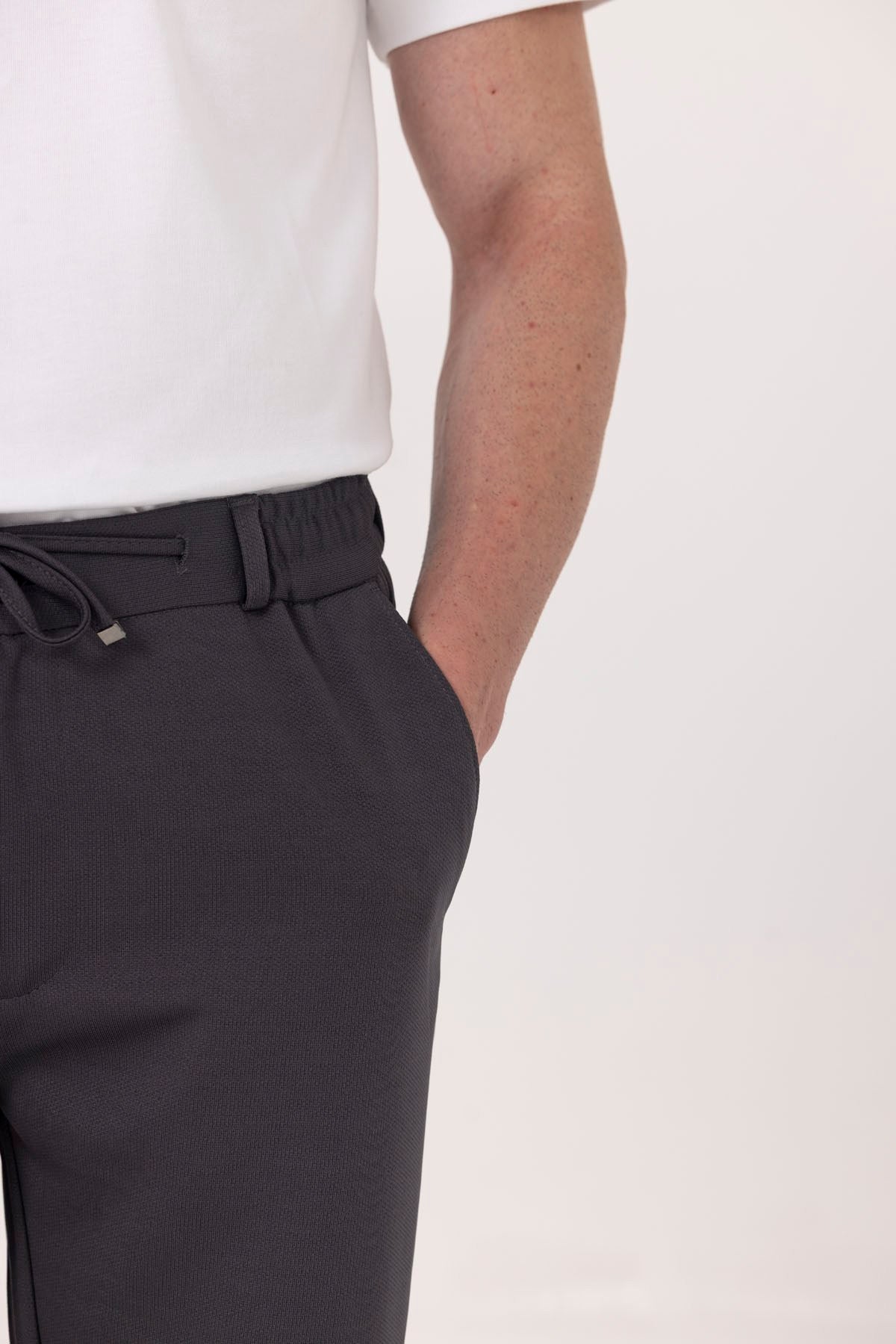 Antrasit Dokulu Arka Lastikli Köprü Kemerli Bağcıklı Jogger Pantolon
