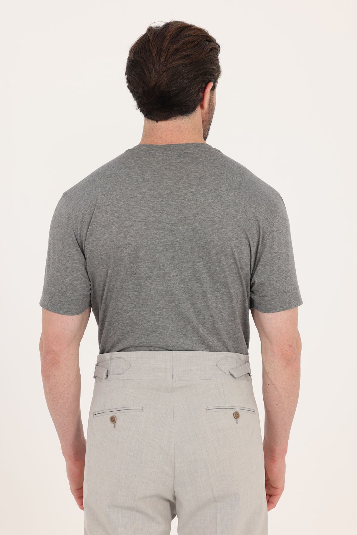 Antrasit Melanj %100 Pamuk Regular Fit Bisiklet Yaka Basic T-Shirt