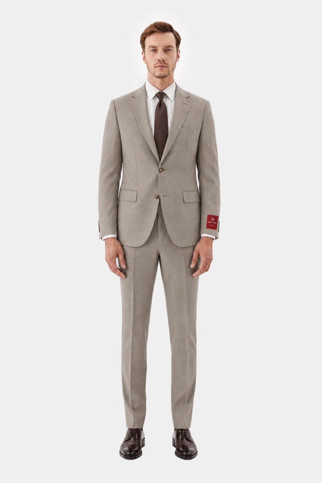 Bej Slim Fit Normal Bel 6 Drop Mono Yaka Takım Elbise