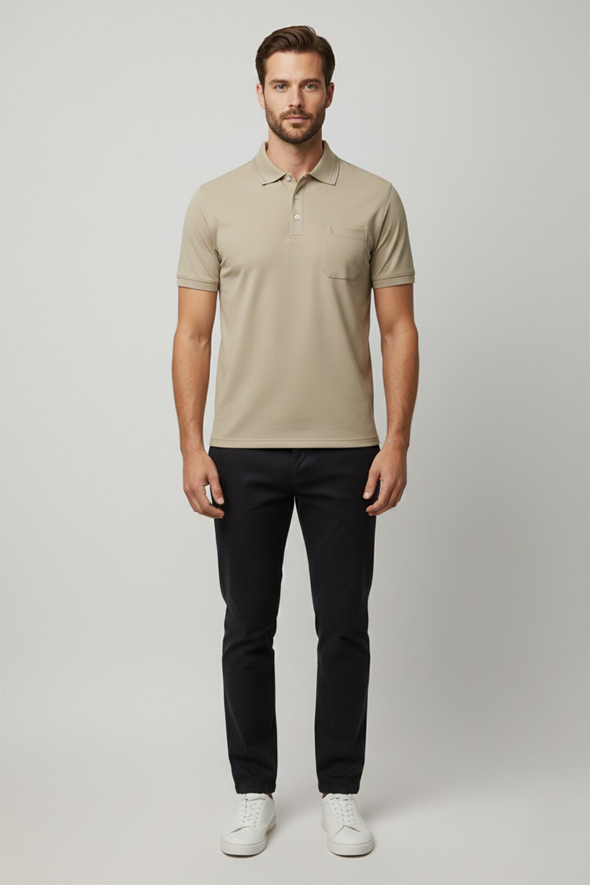 Bej %100 Pamuk Cepli Polo Yaka T-Shirt