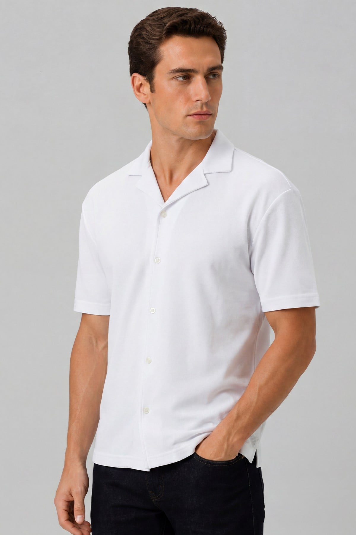 Erkek Beyaz Comfort Kalıp Pamuk Polyester Karışımlı Dokuma Kumaş Günlük Gömlek