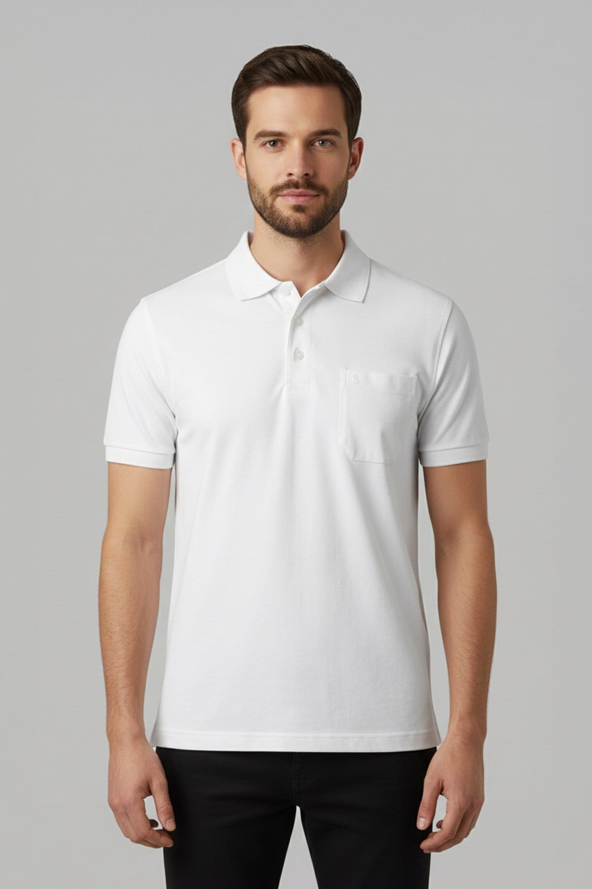 Beyaz %100 Pamuk Cepli Polo Yaka T-Shirt