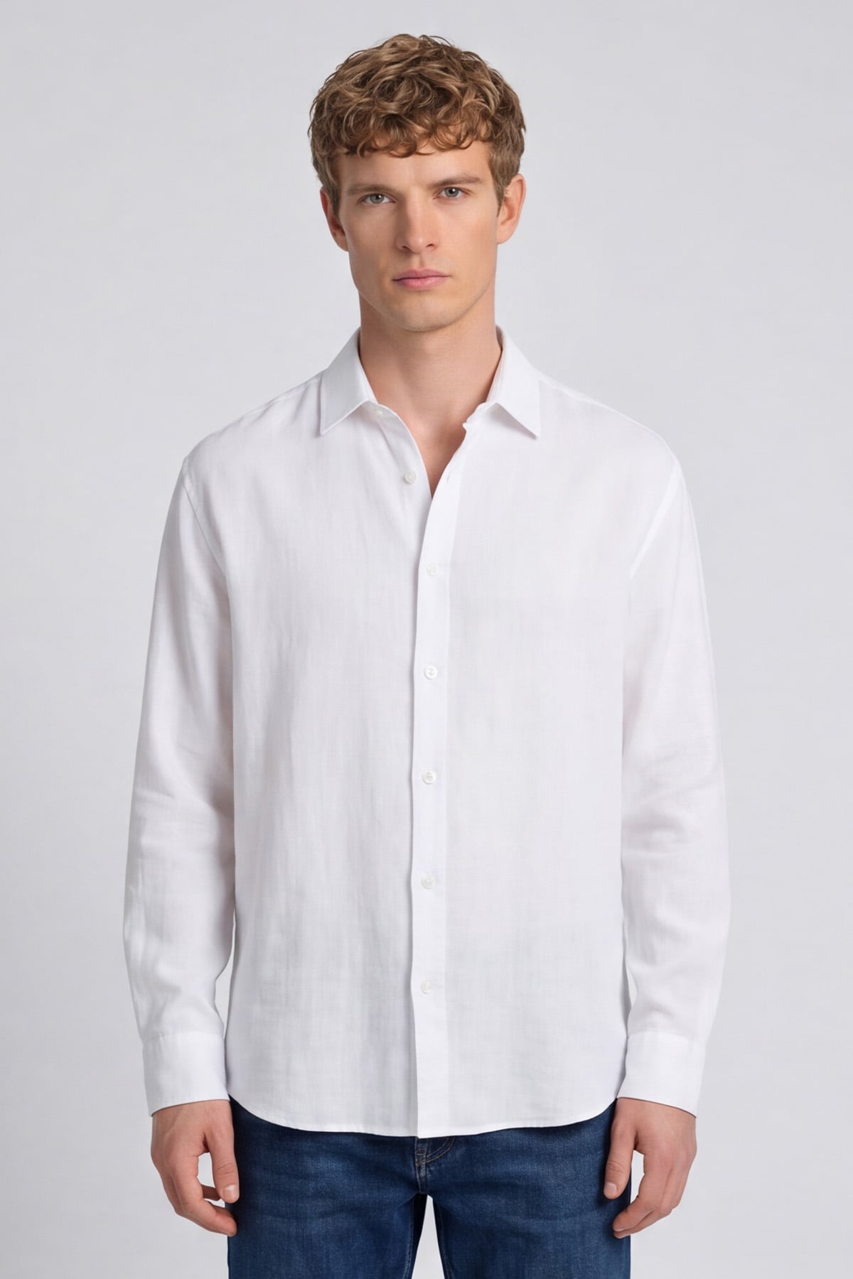 Erkek Beyaz Normal Kesim Regular Fit %100 Pamuk Klasik Yaka Muslin Gömlek