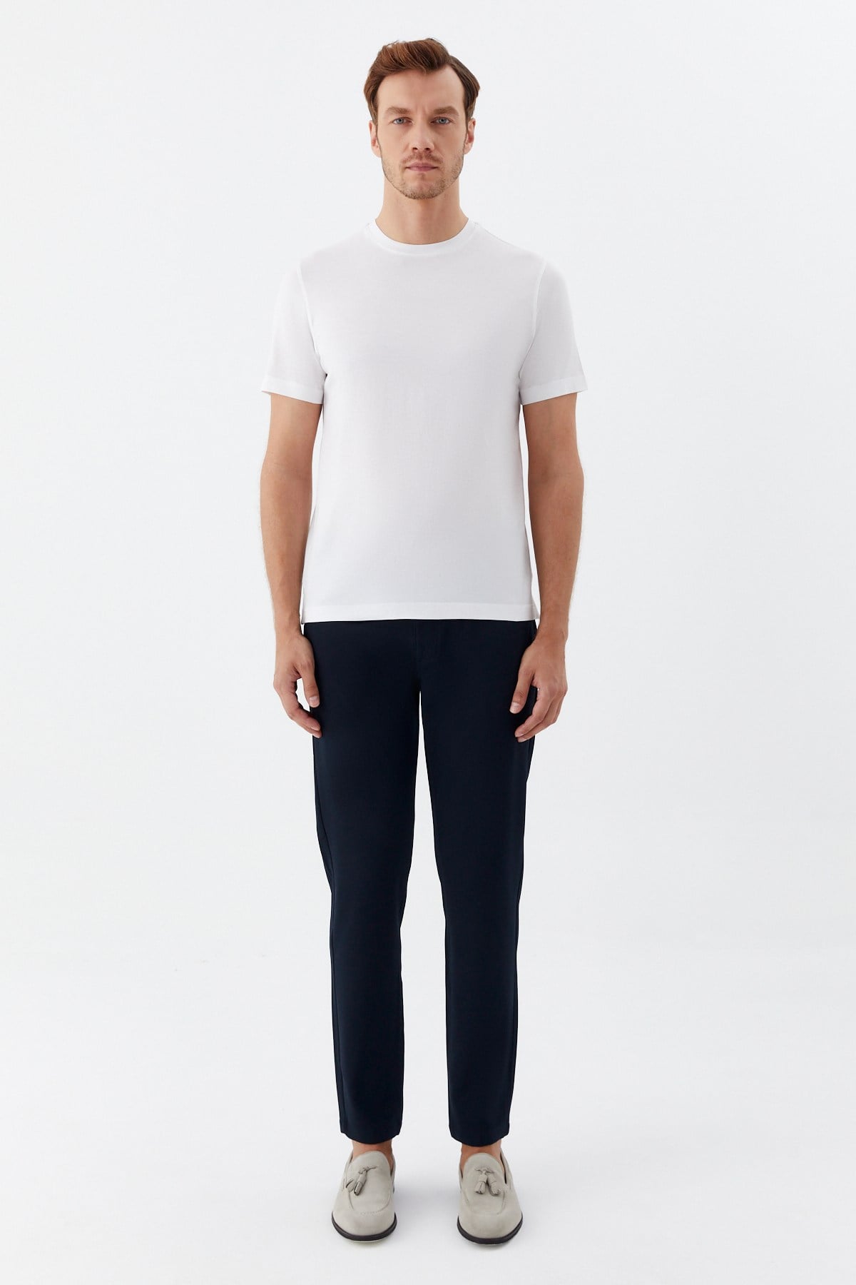 Beyaz %100 Pamuk Regular Fit Bisiklet Yaka Basic T-Shirt
