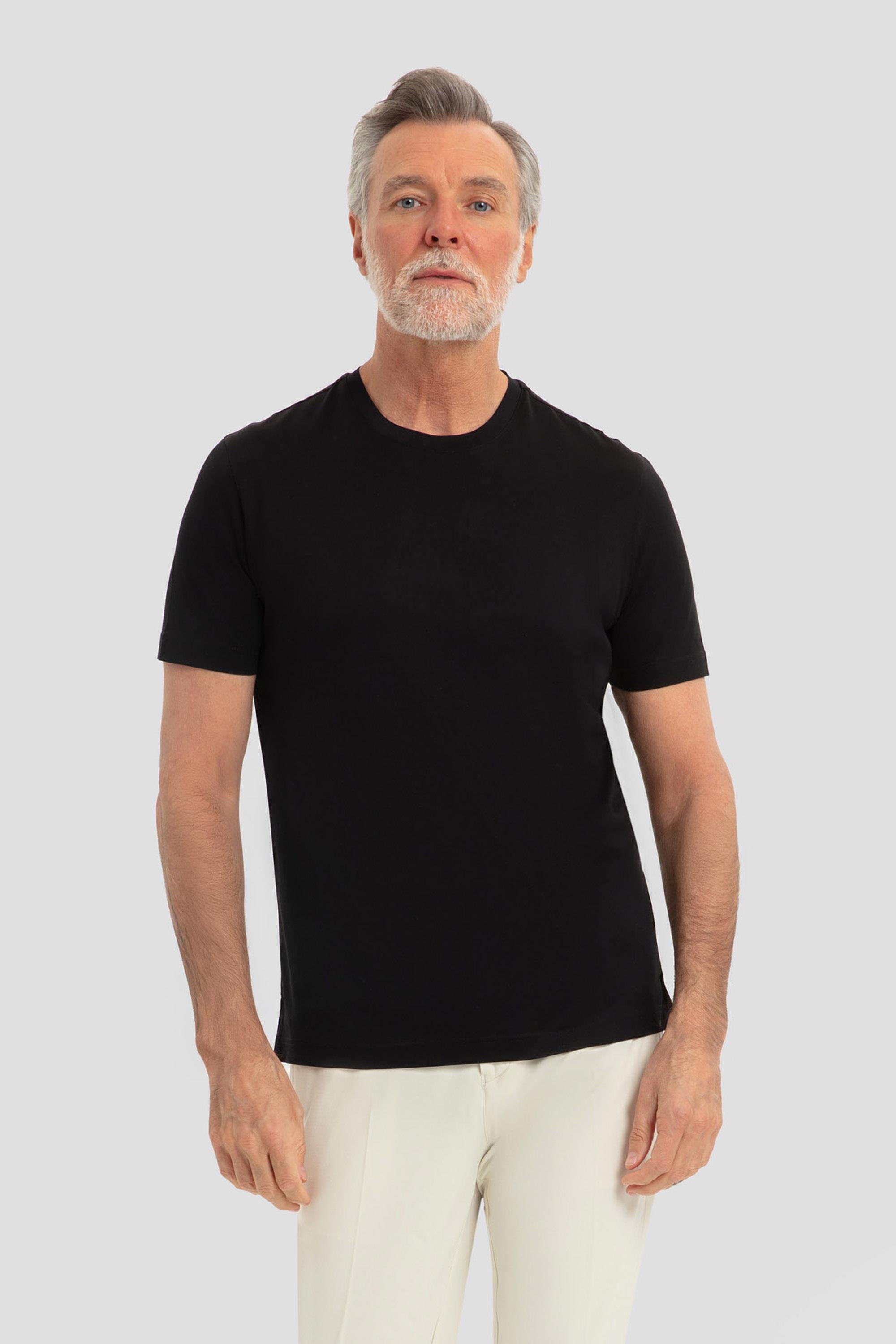 Erkek Siyah Dar Kesim Slim Fit %100 Pamuk Bisiklet Yaka Tişört