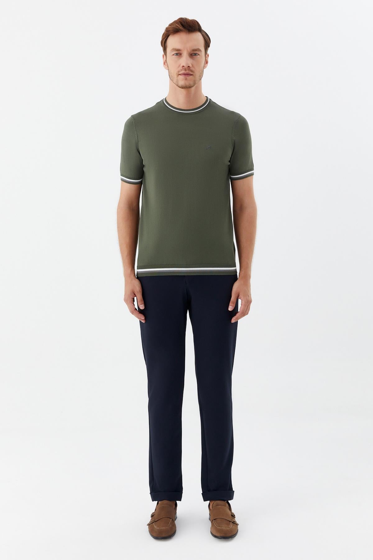 Yeşil Regular Fit Bisiklet Yaka Triko T-Shirt
