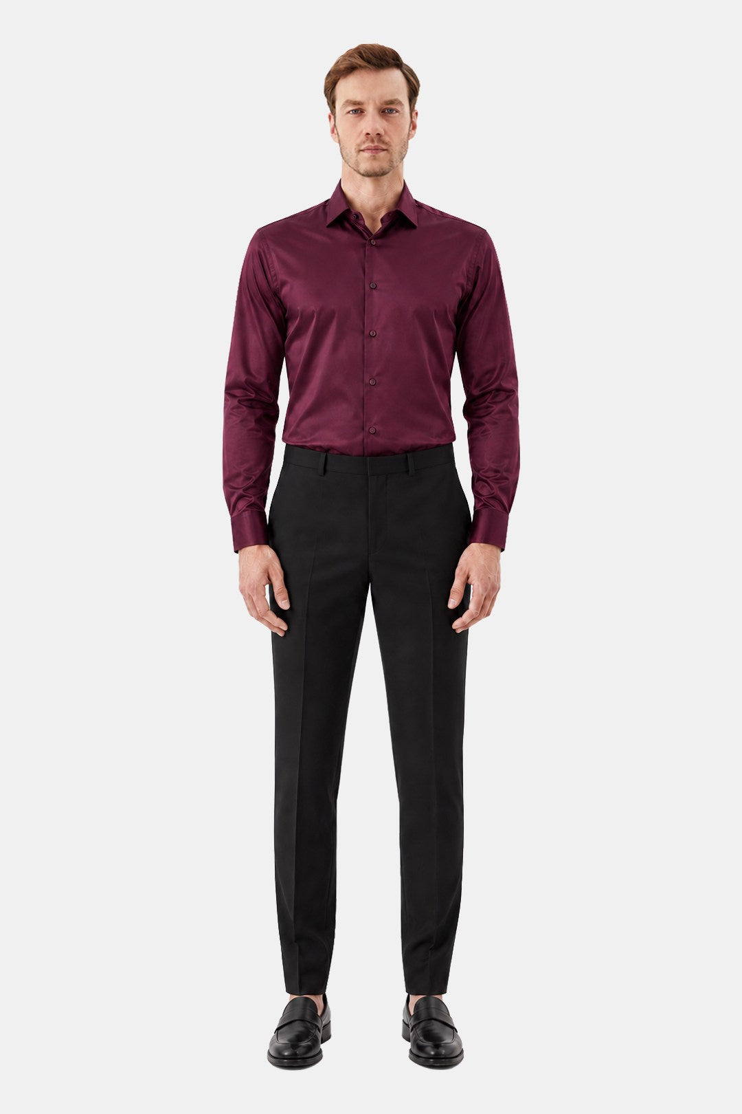 Bordo KLASİK YAKA REGULAR GÖMLEK