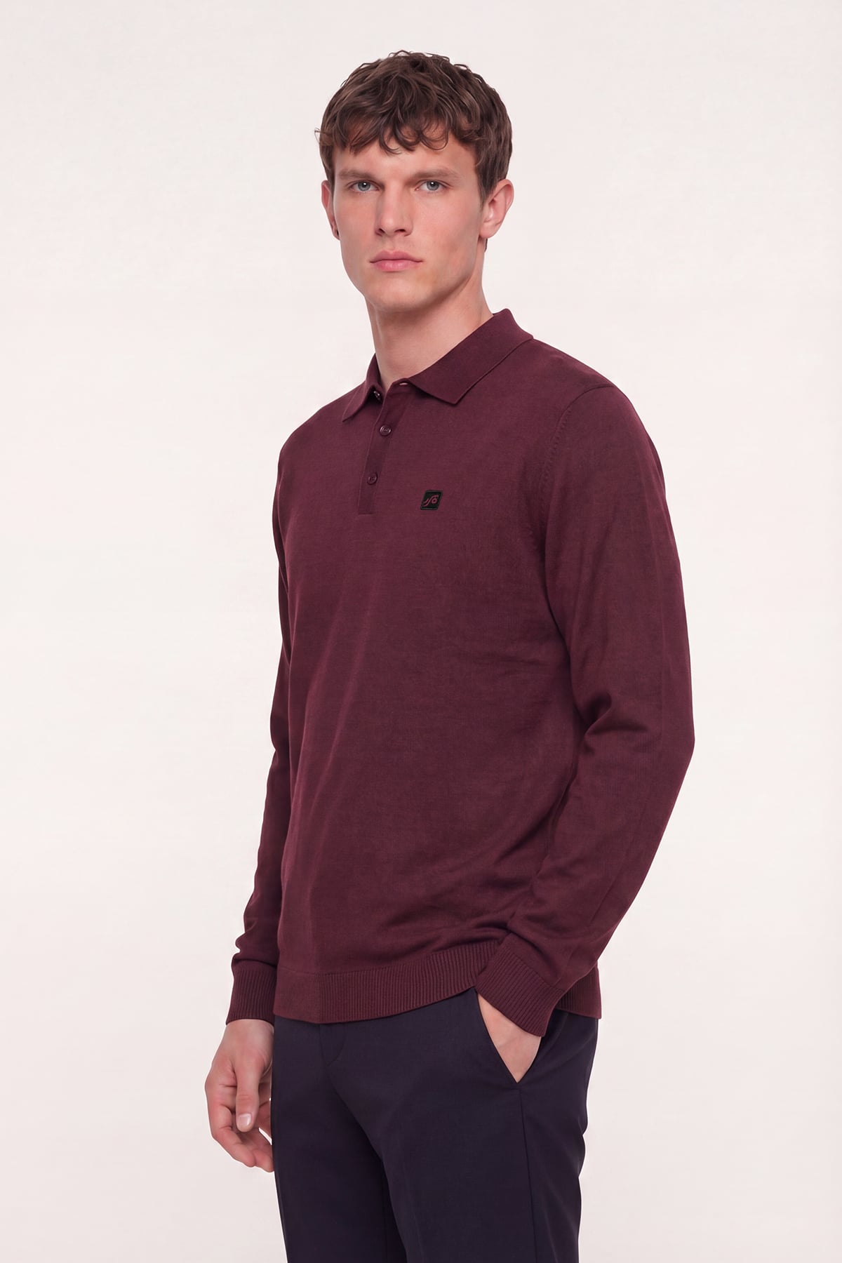 Bordo Regular Fit Pamuklu Polo Yaka Triko Kazak