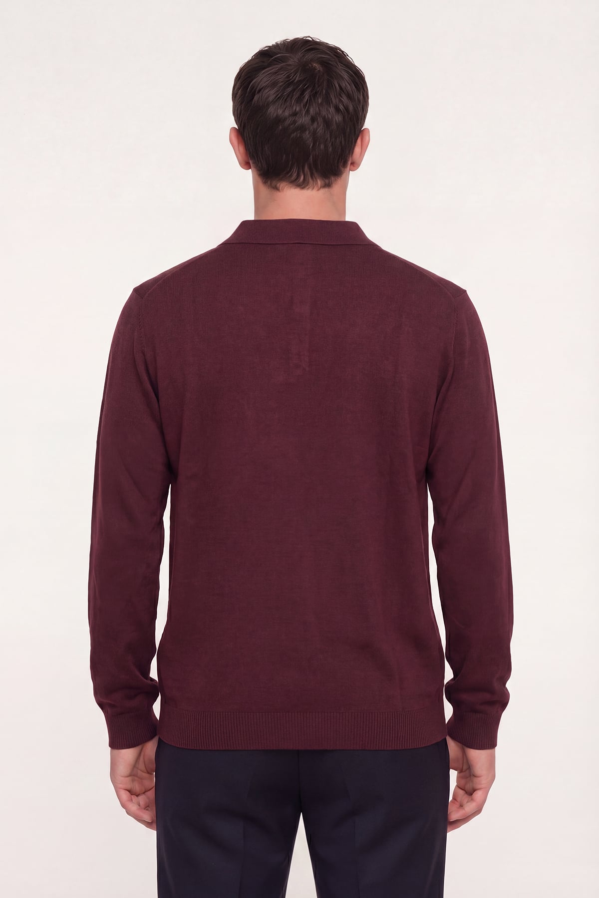 Bordo Regular Fit Pamuklu Polo Yaka Triko Kazak