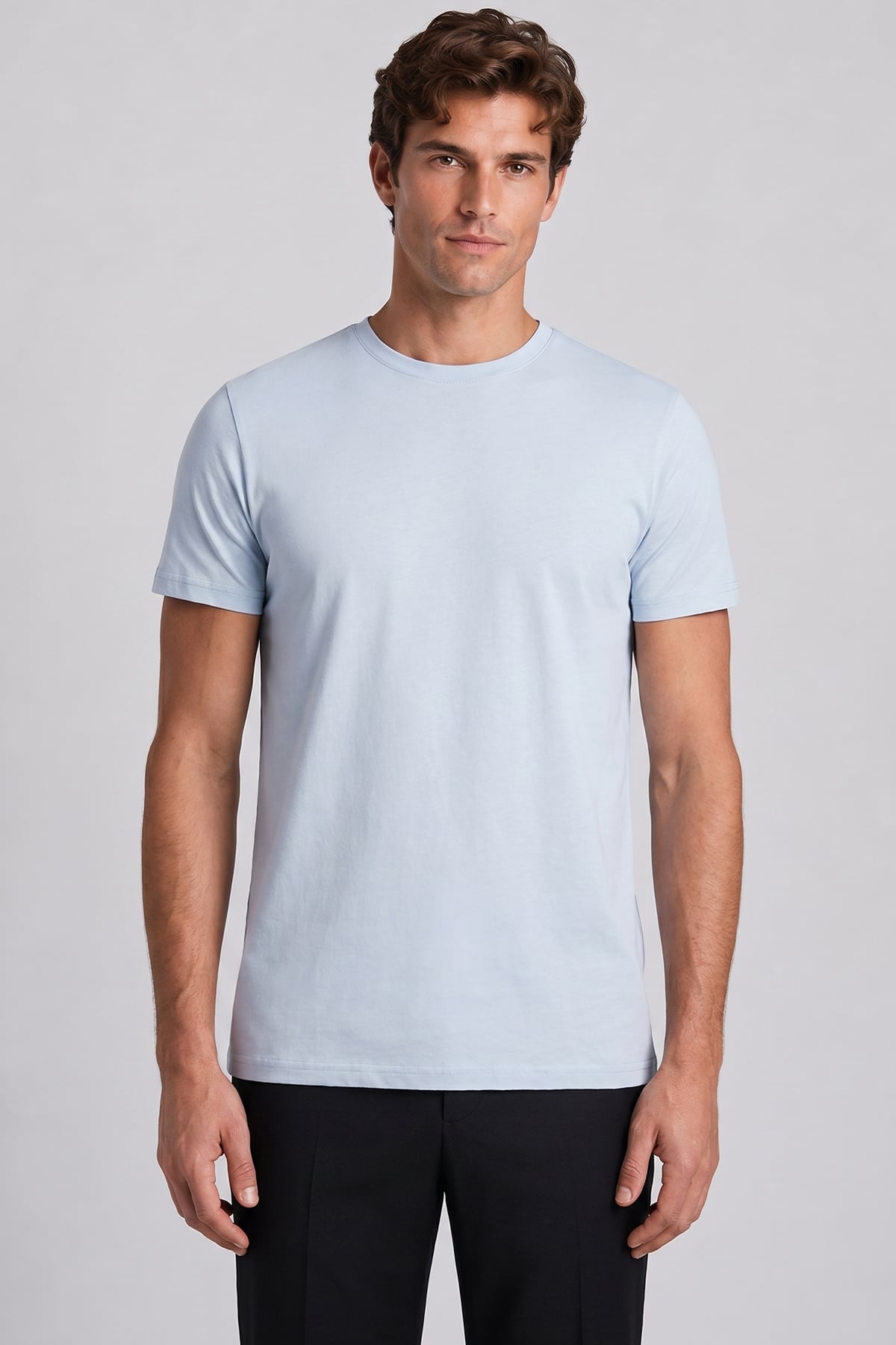 Erkek Buz Mavi Normal Kesim Regular Fit %100 Pamuk Bisiklet Yaka Basic Tişört
