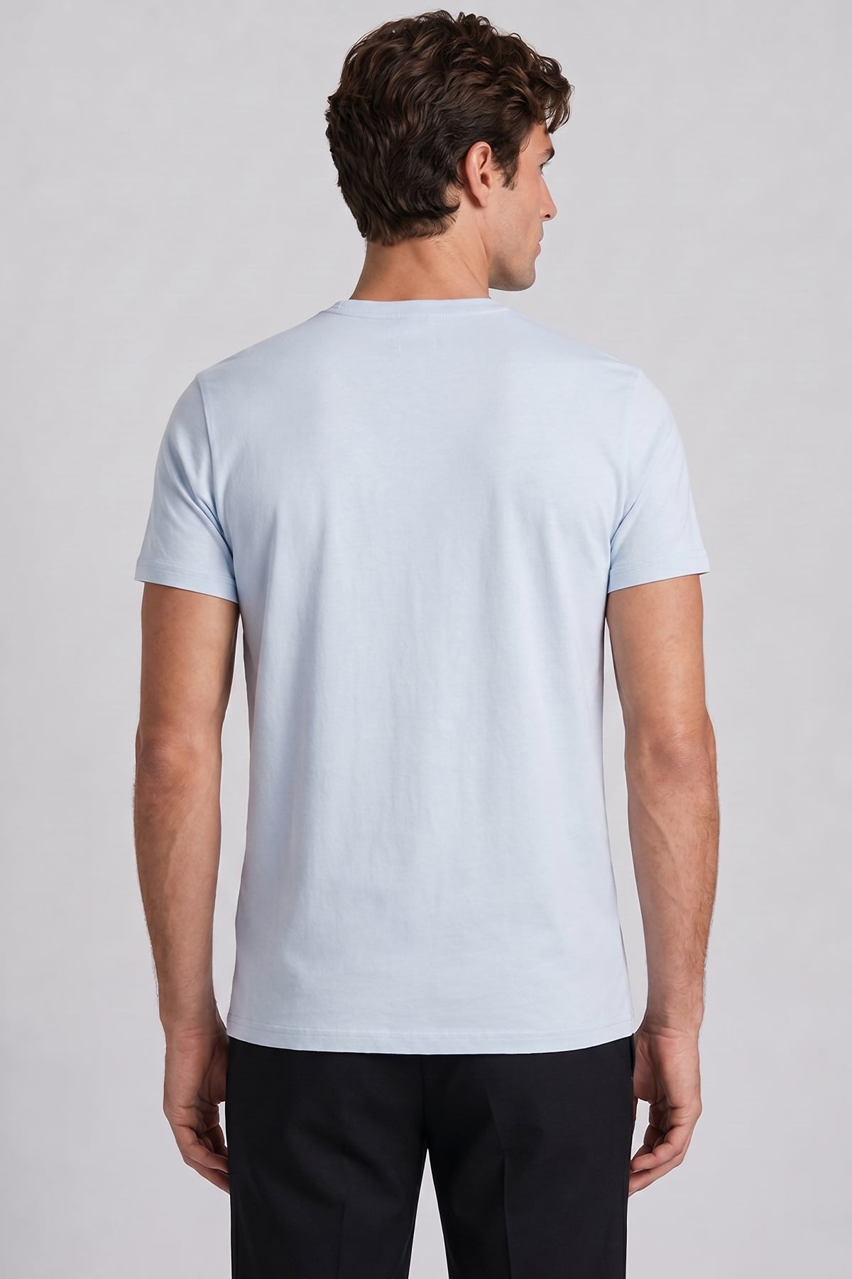 Buz Mavi %100 Pamuk Bisiklet Yaka Düz Renk Basic T-Shirt