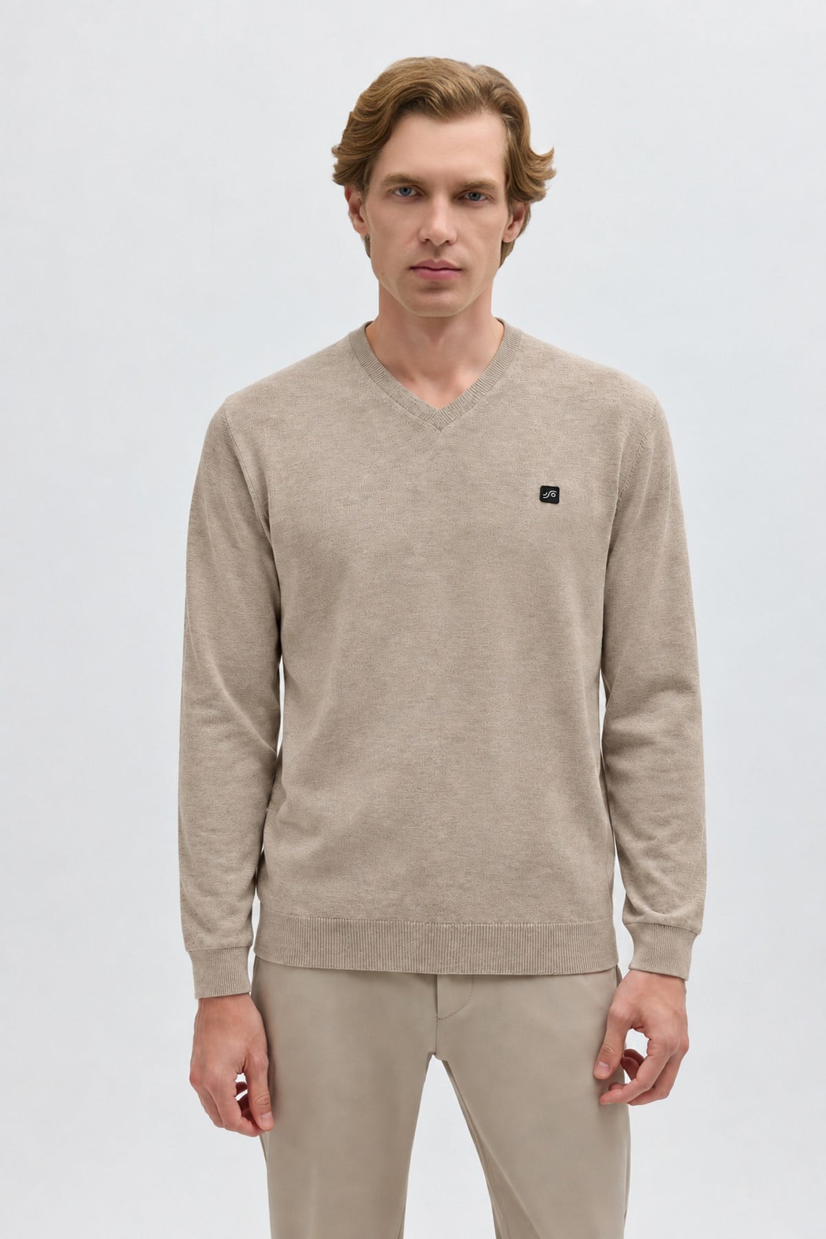 Camel Regular Fit Pamuklu V Yaka Triko Kazak