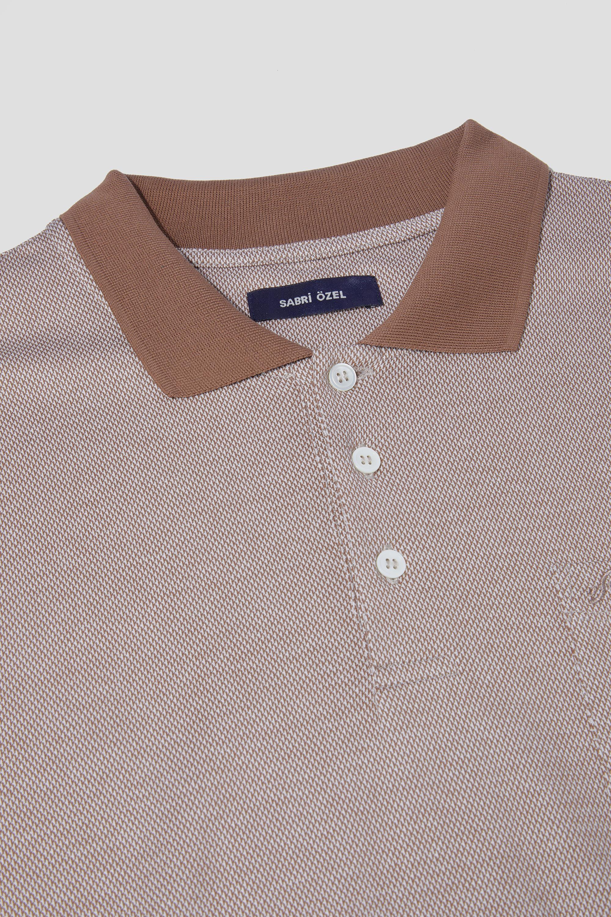 Kahve %100 Pamuk Regular Fit Jakar Desenli Cepli Polo Yaka T-Shirt