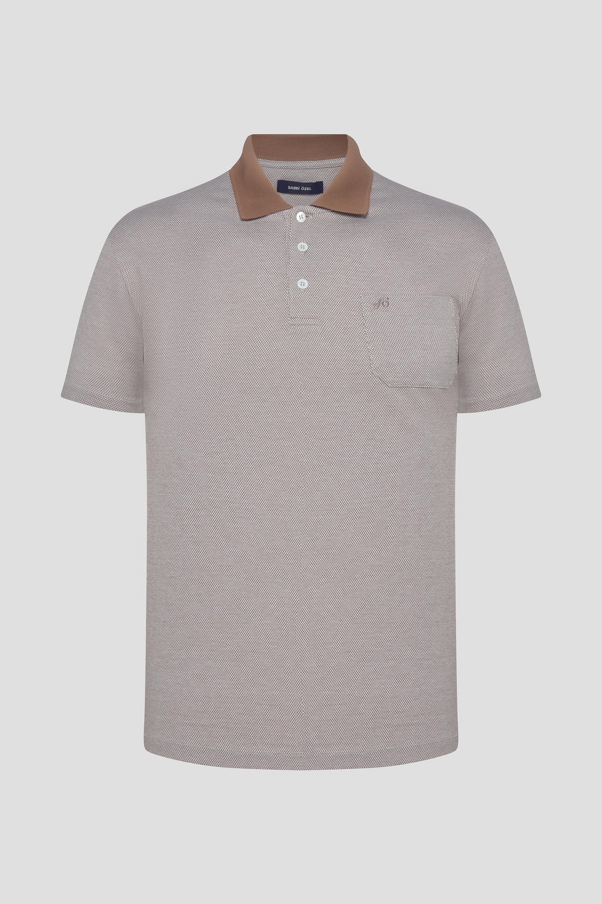 Kahve %100 Pamuk Regular Fit Jakar Desenli Cepli Polo Yaka T-Shirt