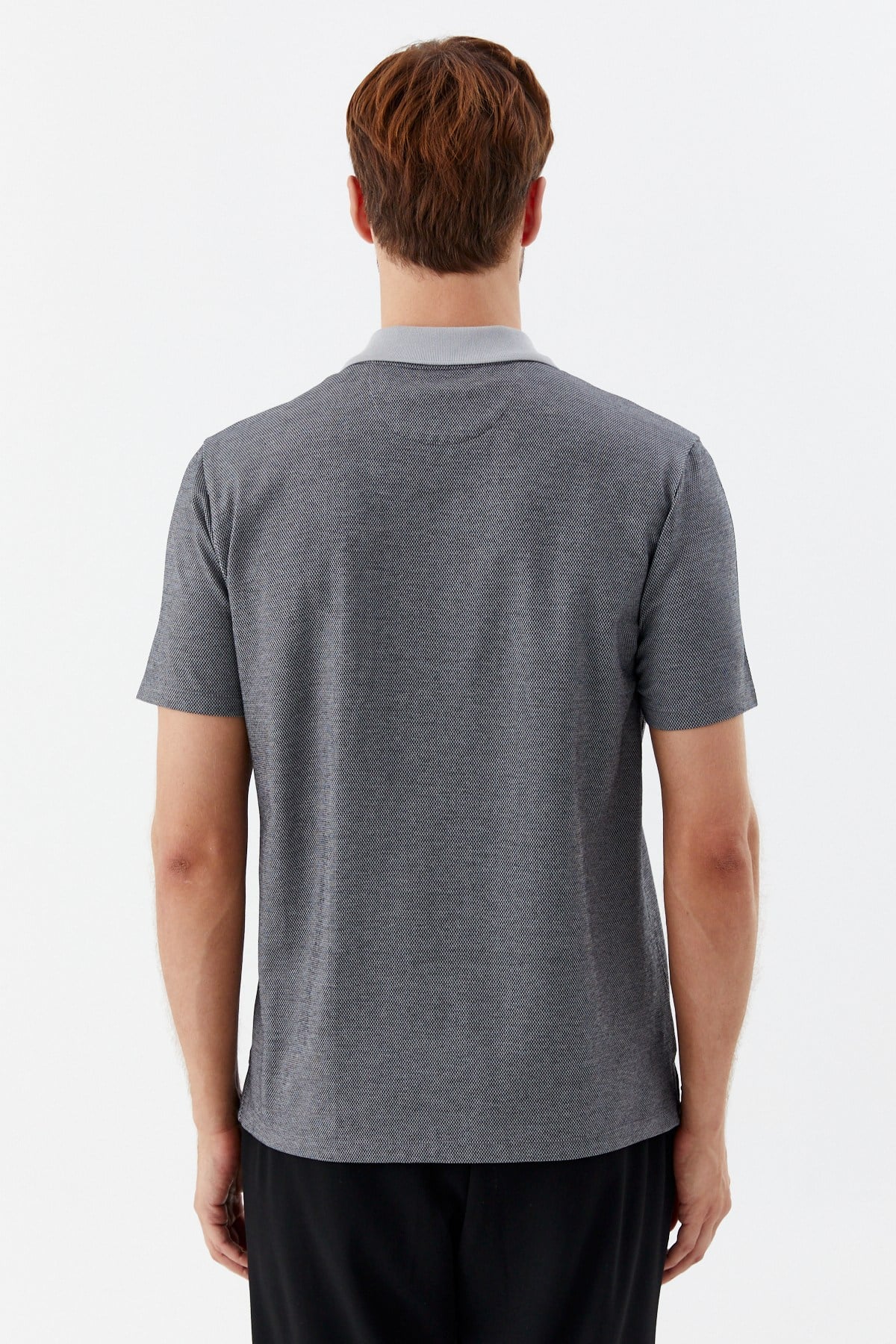 Siyah %100 Pamuk Regular Fit Jakar Desenli Cepli Polo Yaka T-Shirt