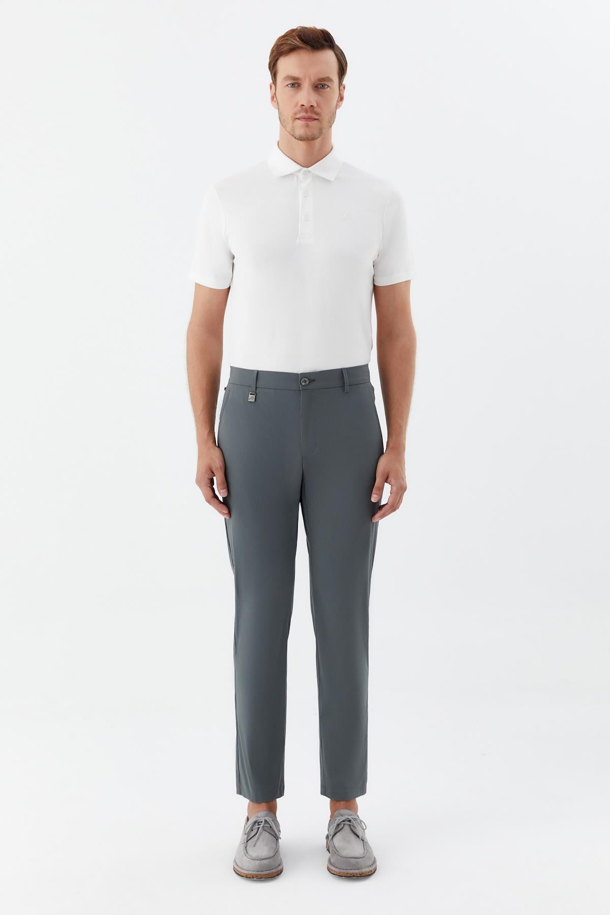 Erkek Haki Normal Kesim Regular Fit Yan Cep Normal Bel Chino Pantolon