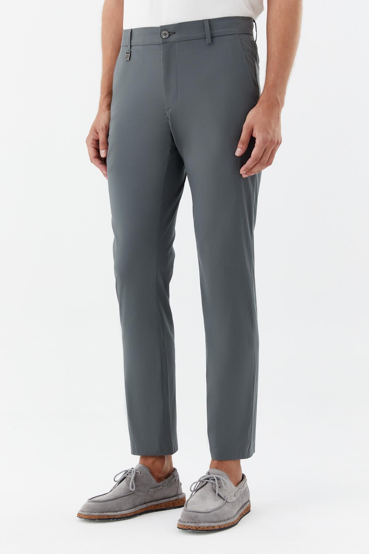 Erkek Haki Normal Kesim Regular Fit Yan Cep Normal Bel Chino Pantolon