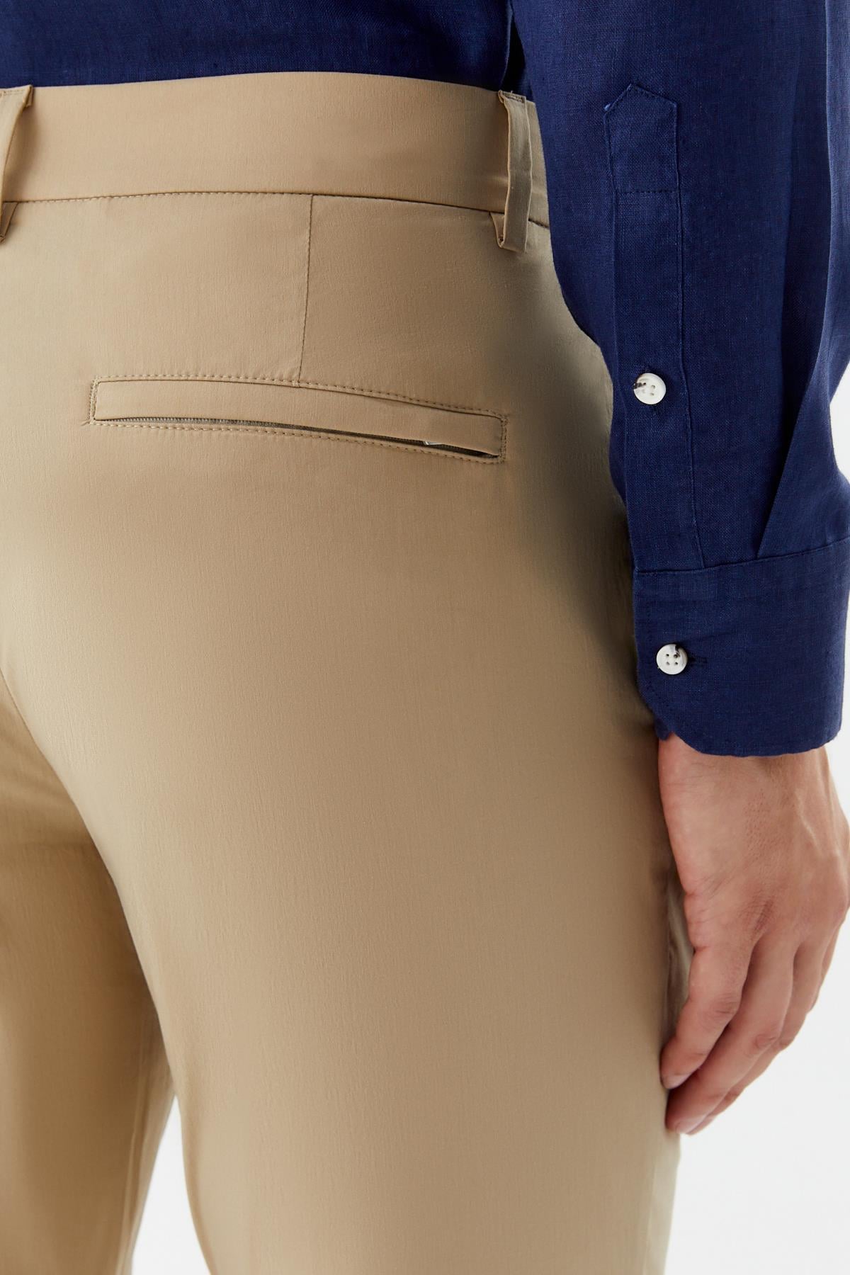 Erkek Kum Normal Kesim Regular Fit Yan Cep Normal Bel Chino Pantolon